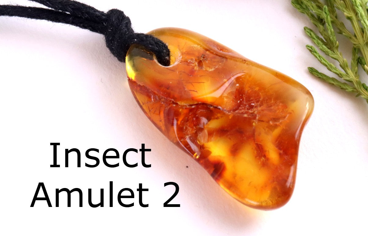 Special Offer – 2 Amber Amulet Pendants with Insect Inclusions