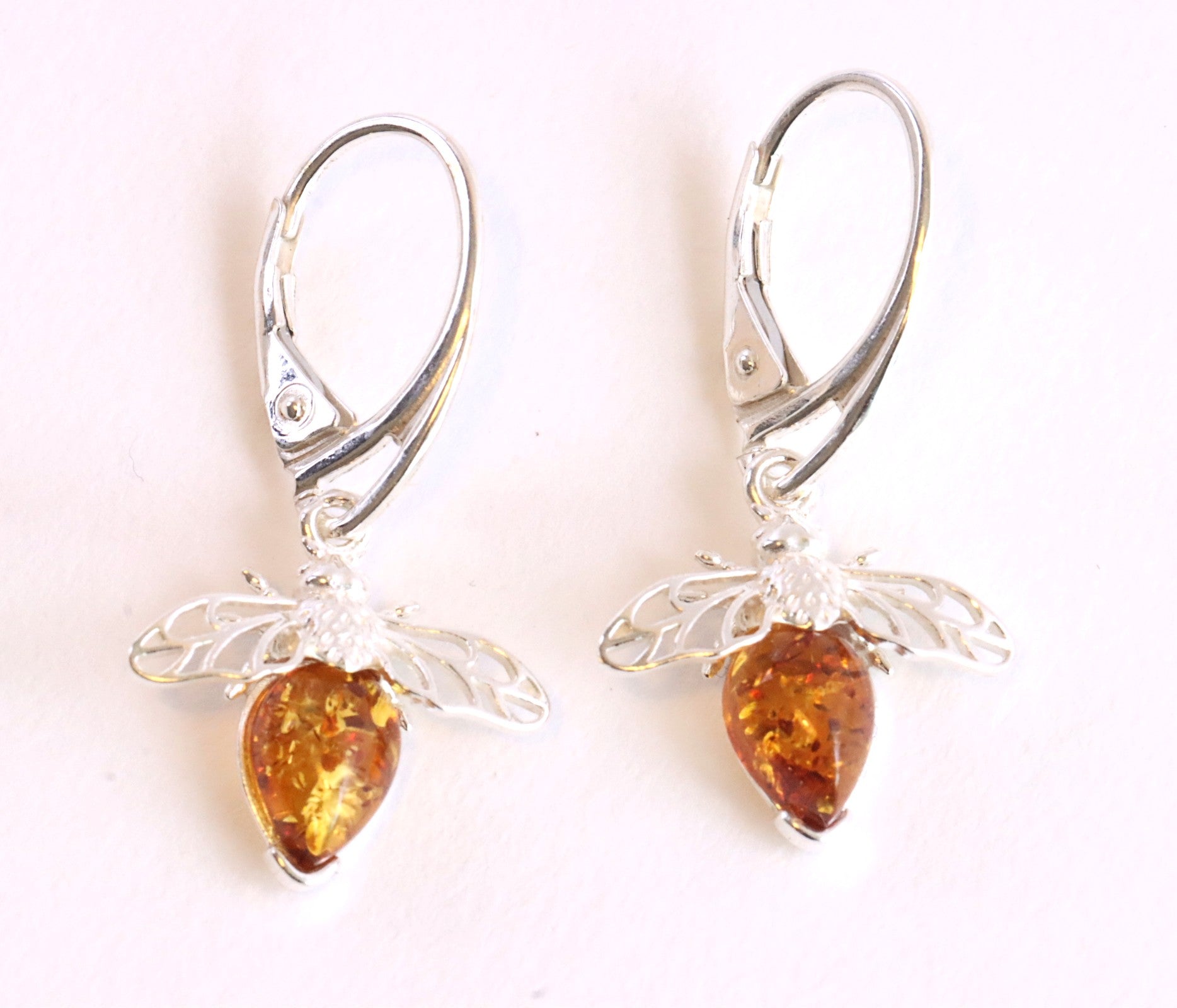 Honey Bee Amber Earrings