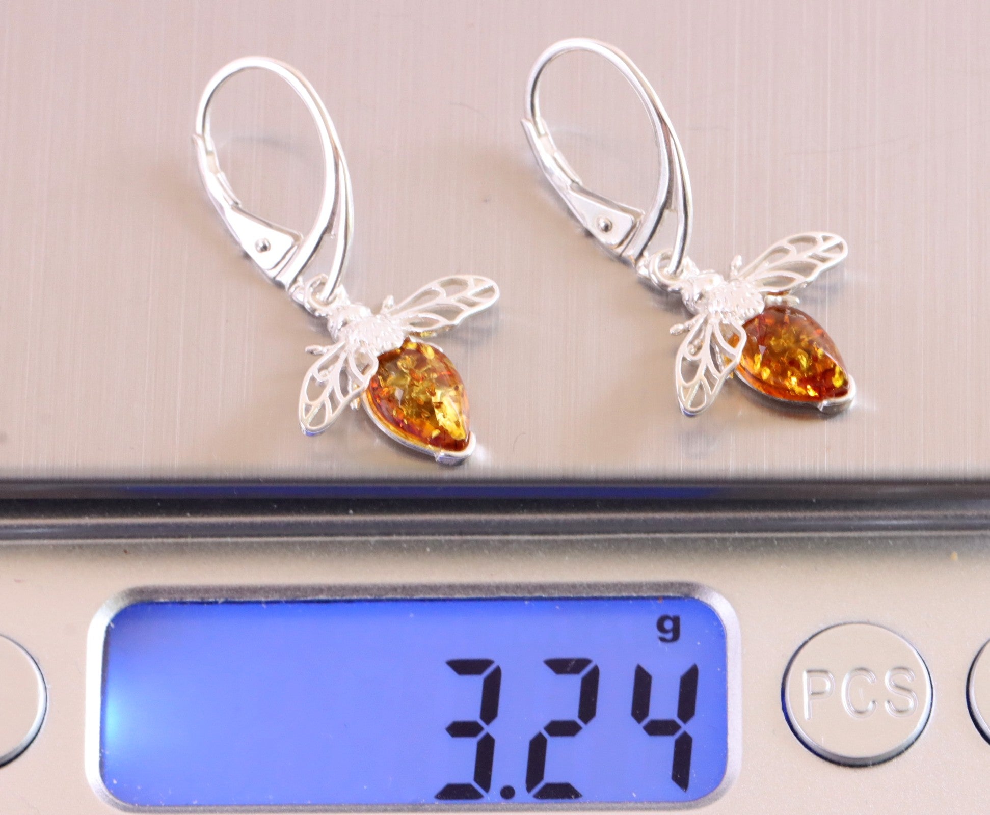 Honey Bee Amber Earrings