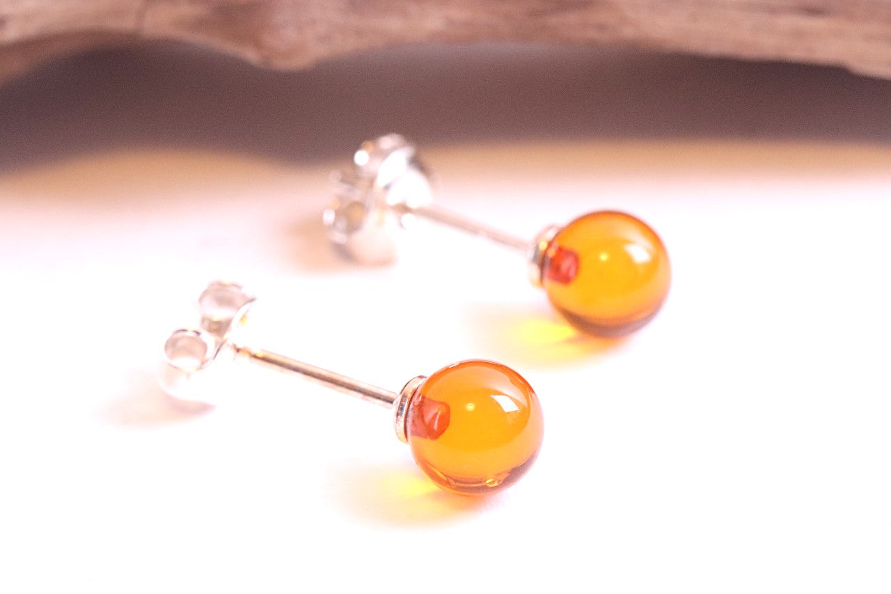 Petite Round Stud Amber Earrings