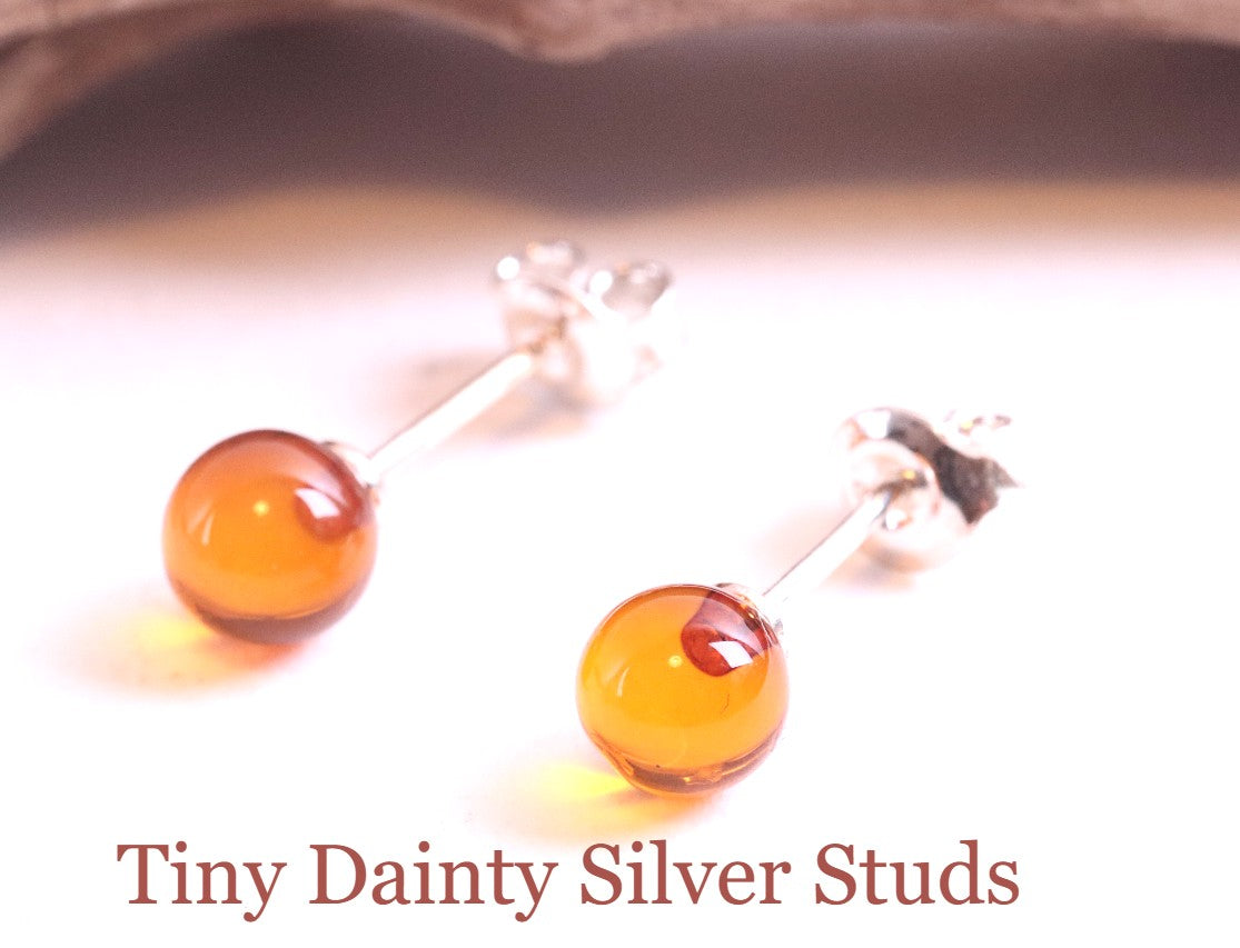 Petite Round Stud Amber Earrings