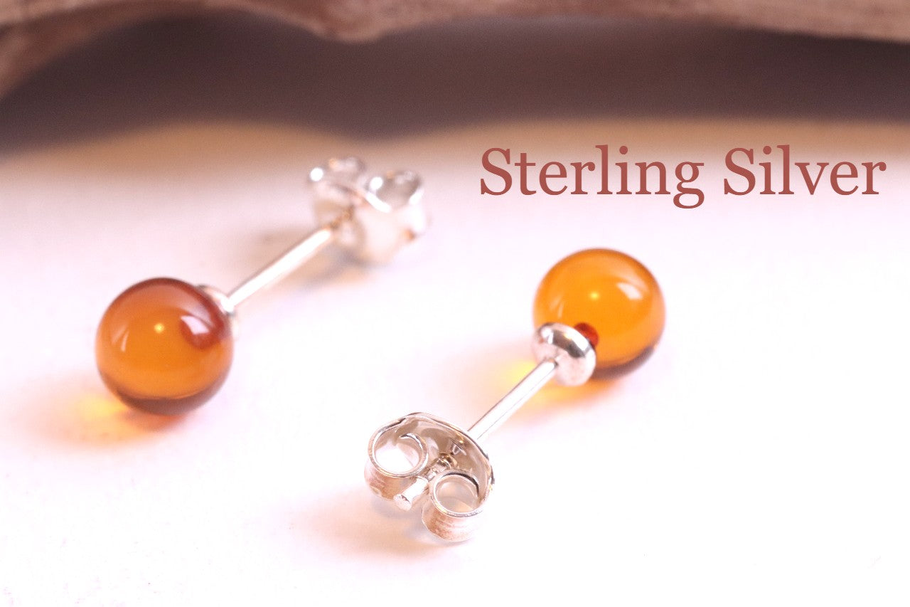 Petite Round Stud Amber Earrings