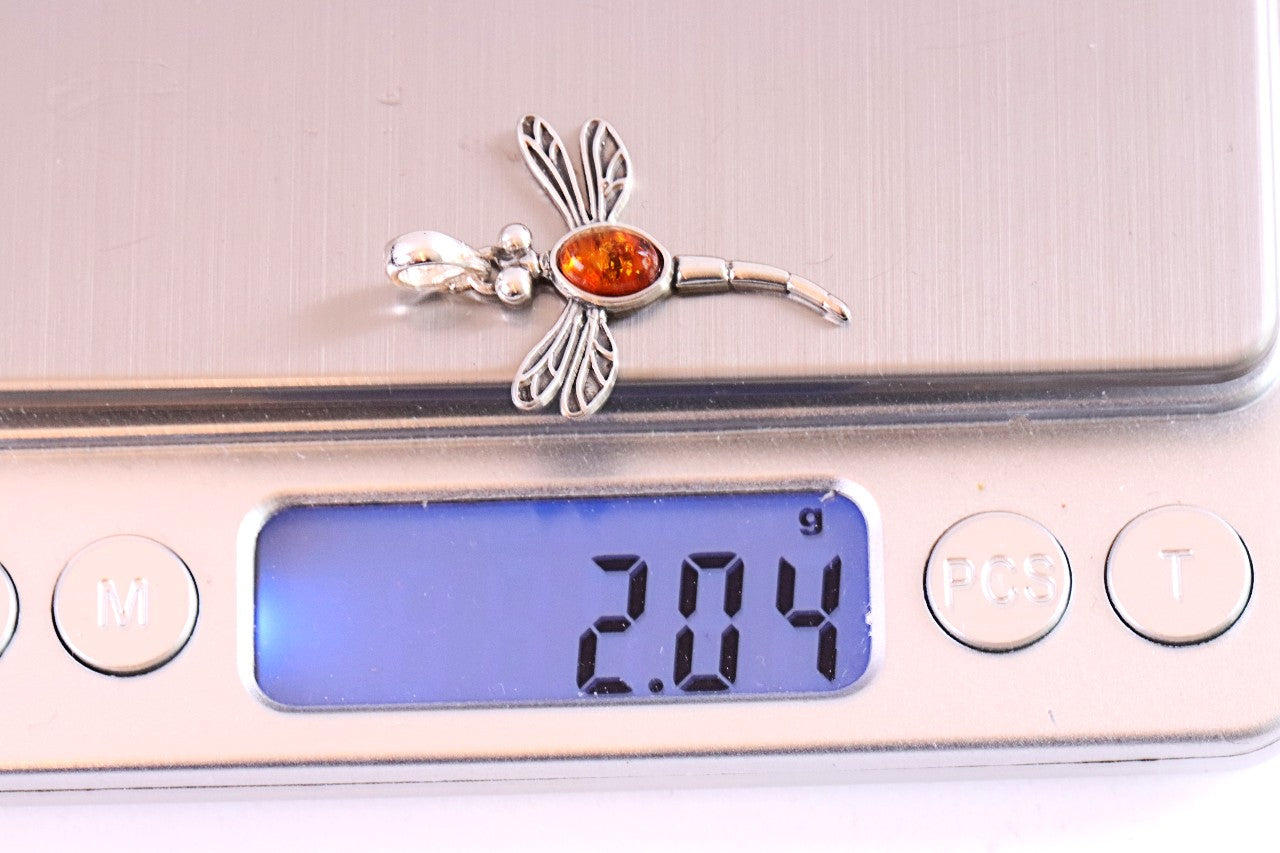 Sterling Silver Dragonfly Pendant with Baltic Amber Gem