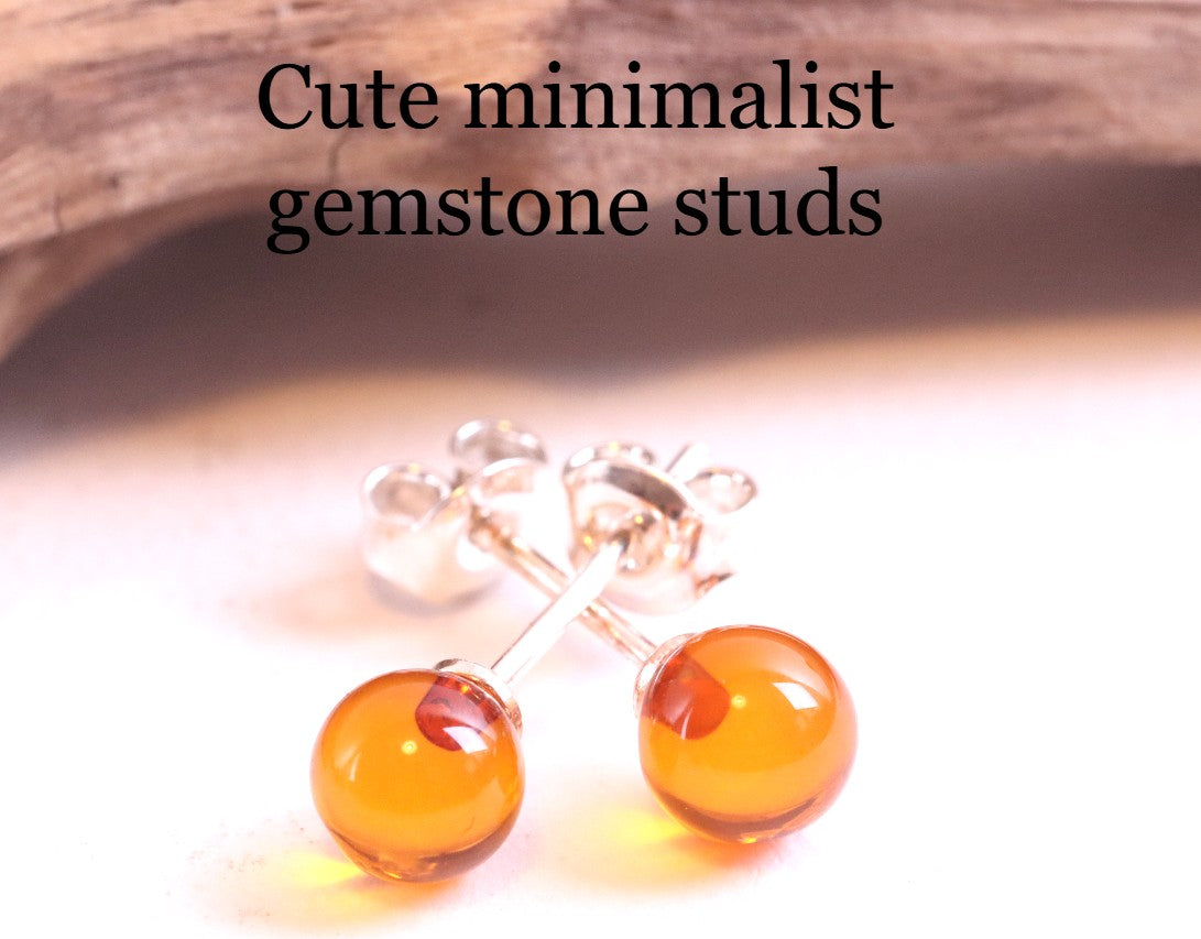 Petite Round Stud Amber Earrings