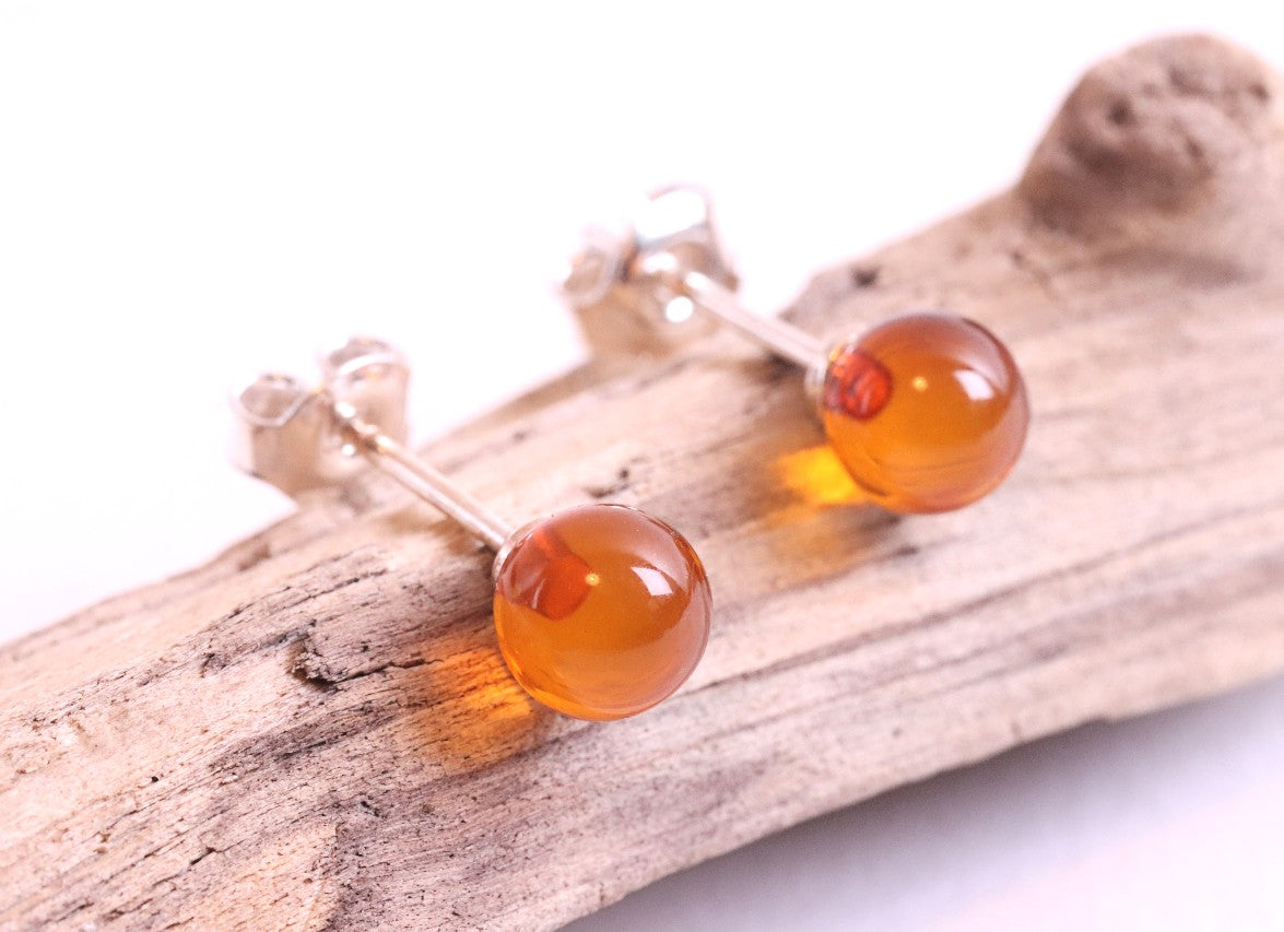 Petite Round Stud Amber Earrings