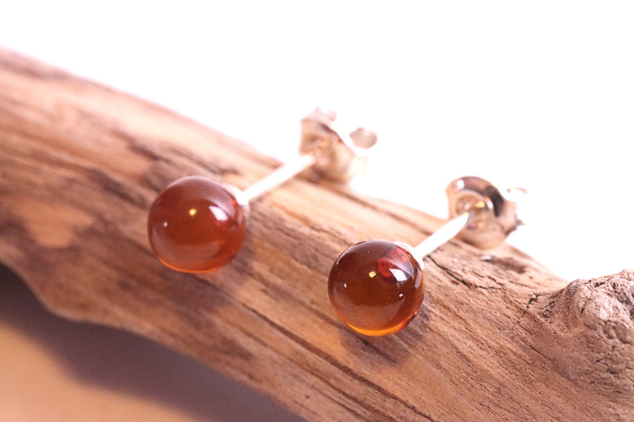 Petite Round Stud Amber Earrings