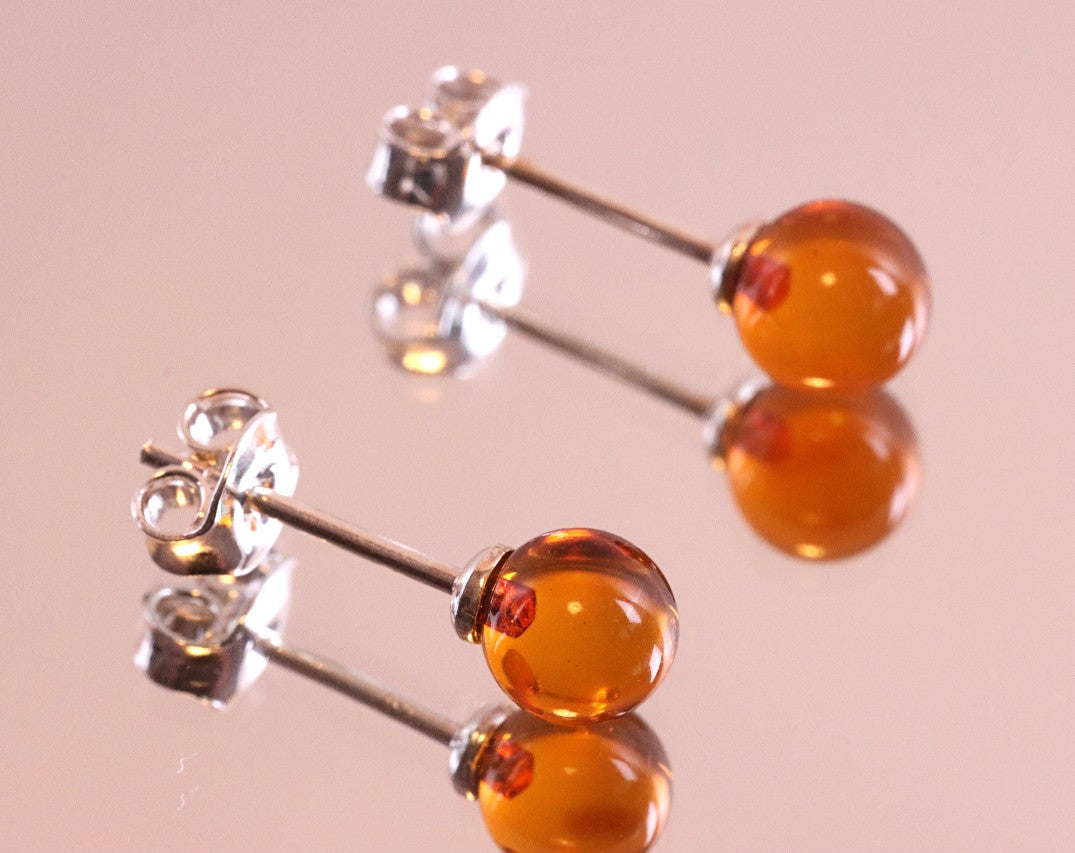 Petite Round Stud Amber Earrings