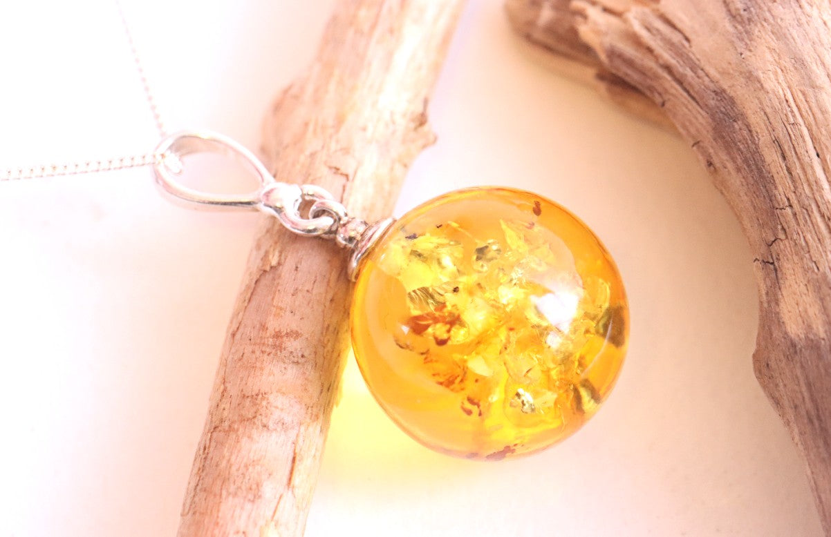 Sterling Silver Honey Drop Amber Pendant