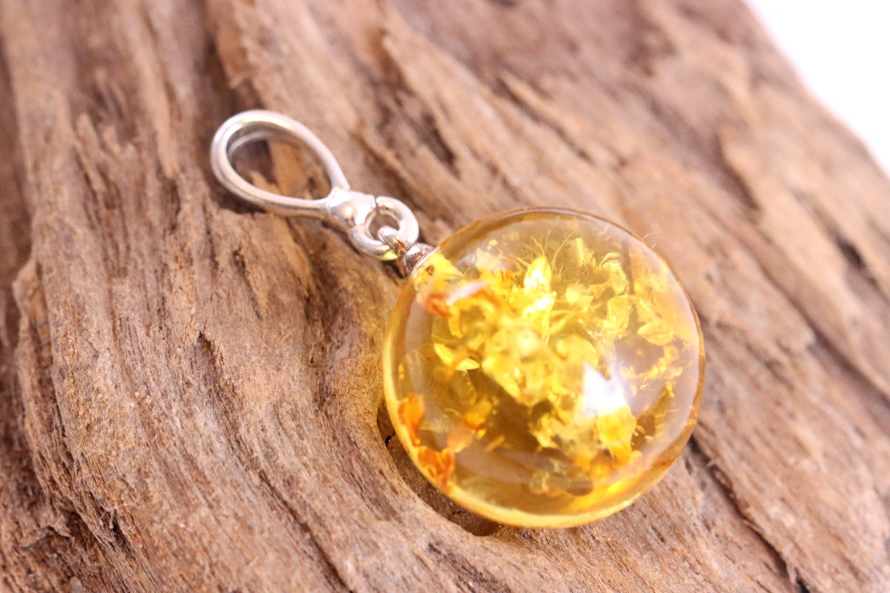 Sterling Silver Honey Drop Amber Pendant