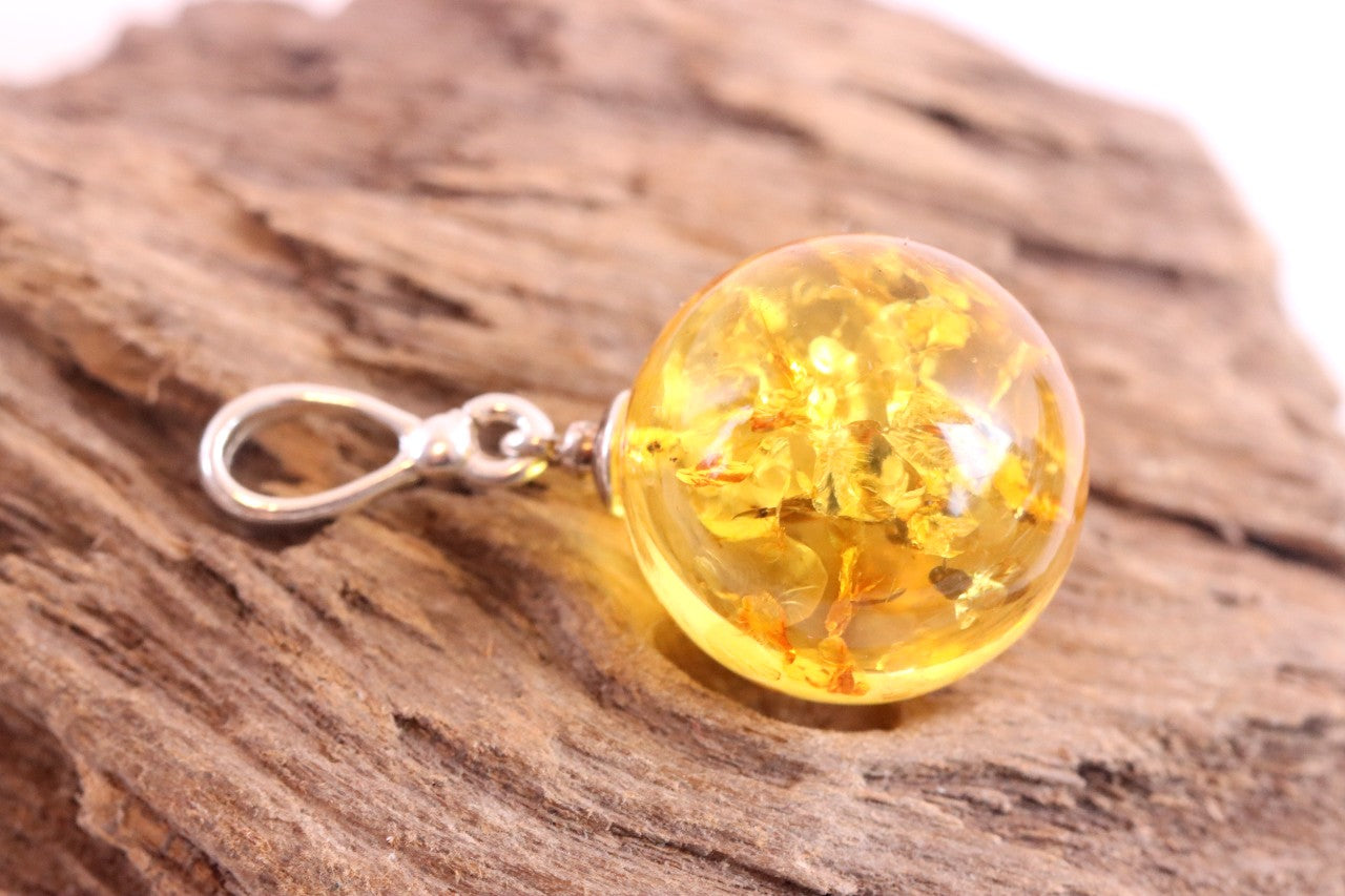 Sterling Silver Honey Drop Amber Pendant