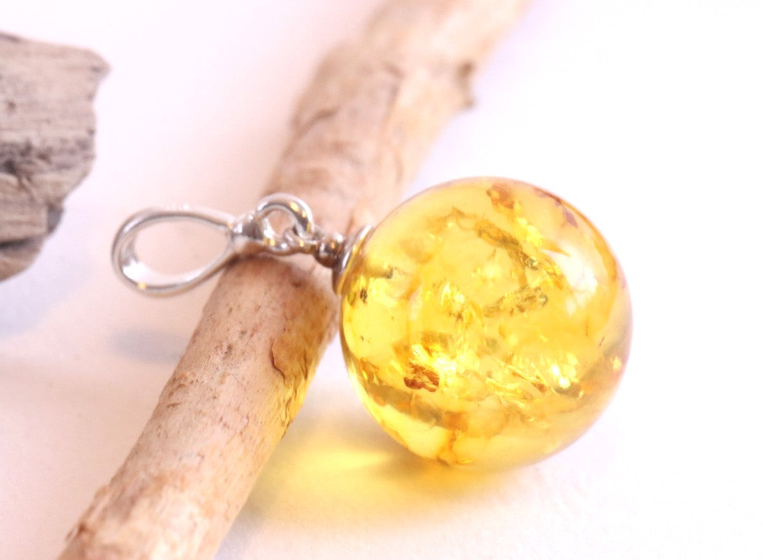 Sterling Silver Honey Drop Amber Pendant