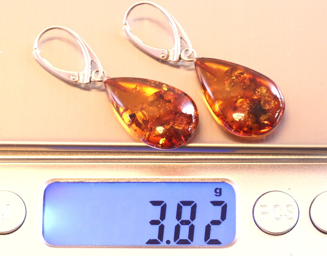 Baltic Amber Earrings on 925 Sterling Silver Only One Available