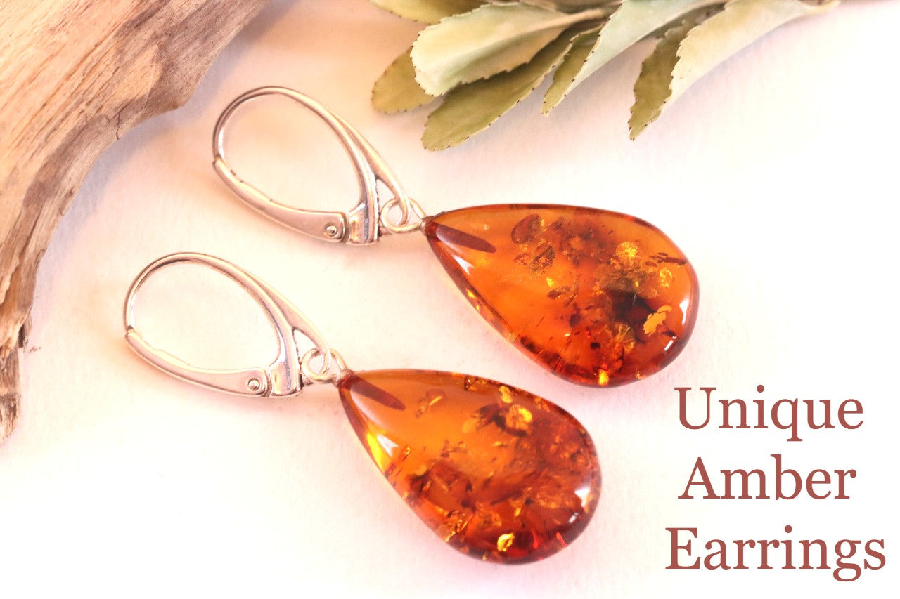 Baltic Amber Earrings on 925 Sterling Silver Only One Available