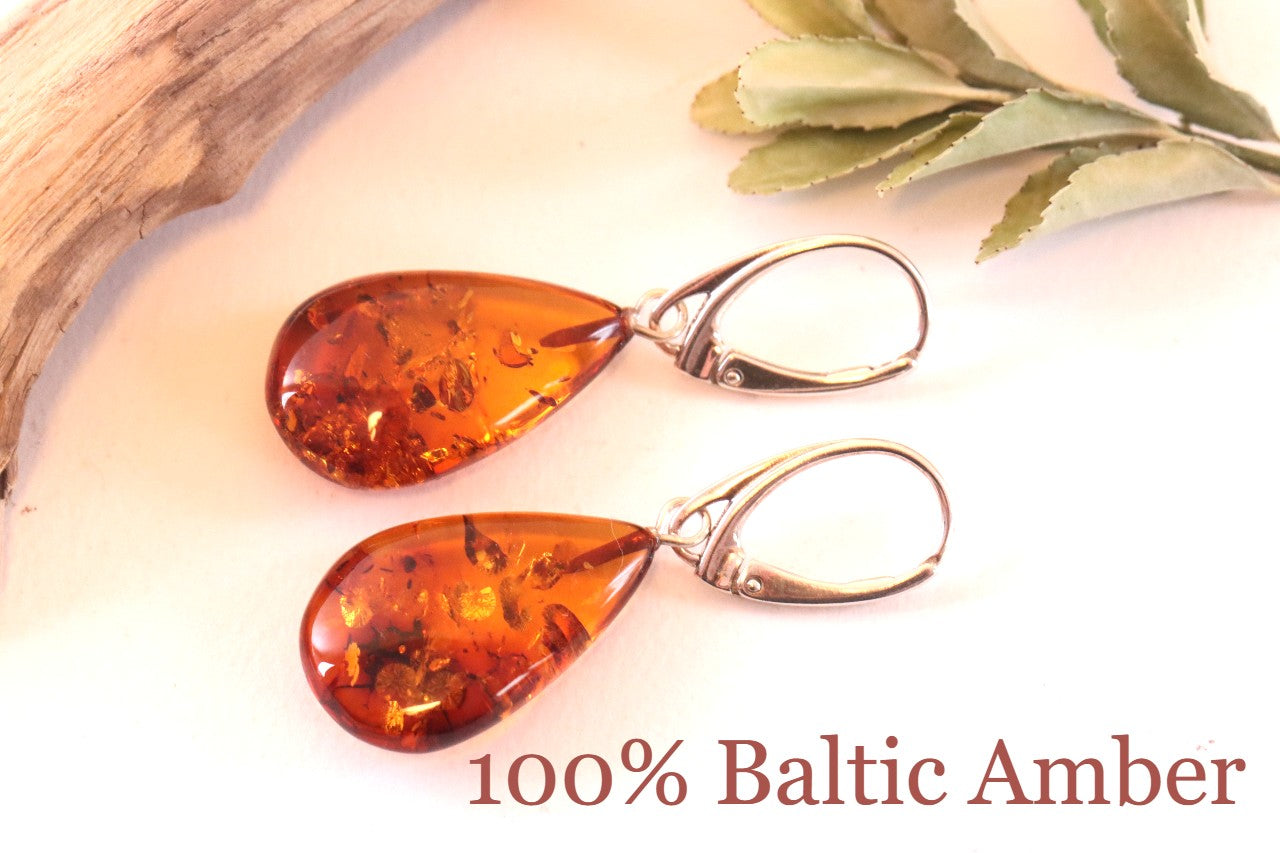 Baltic Amber Earrings on 925 Sterling Silver Only One Available