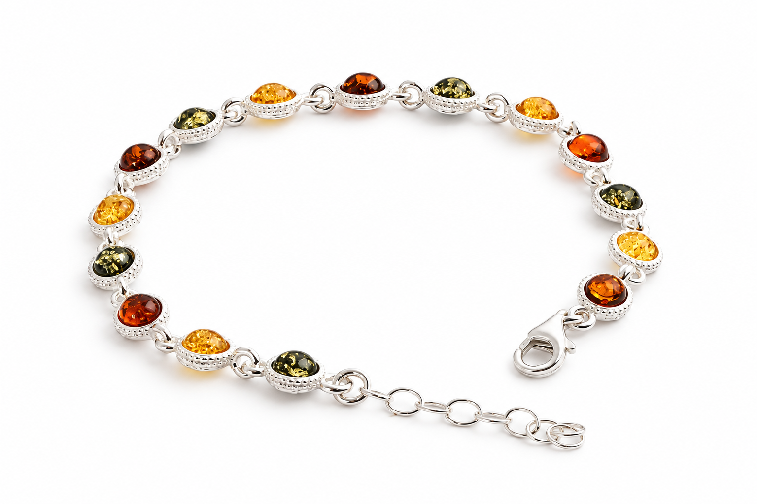 Sterling Silver & Mixed Amber Link Bracelet