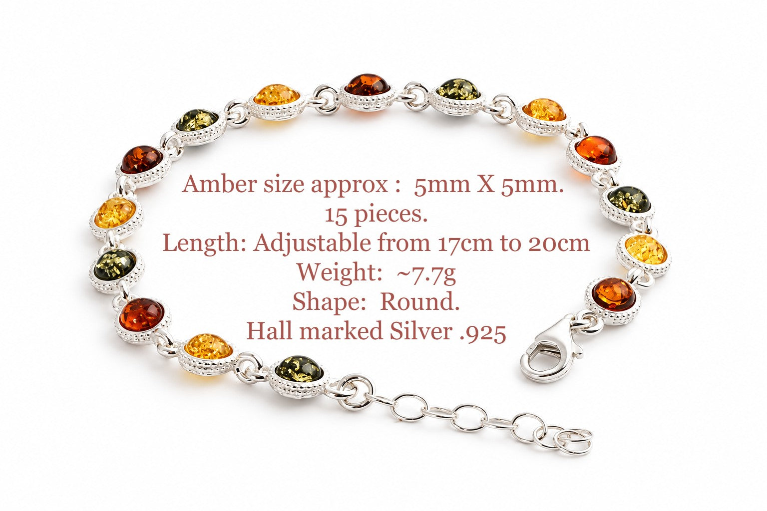 Sterling Silver & Mixed Amber Link Bracelet