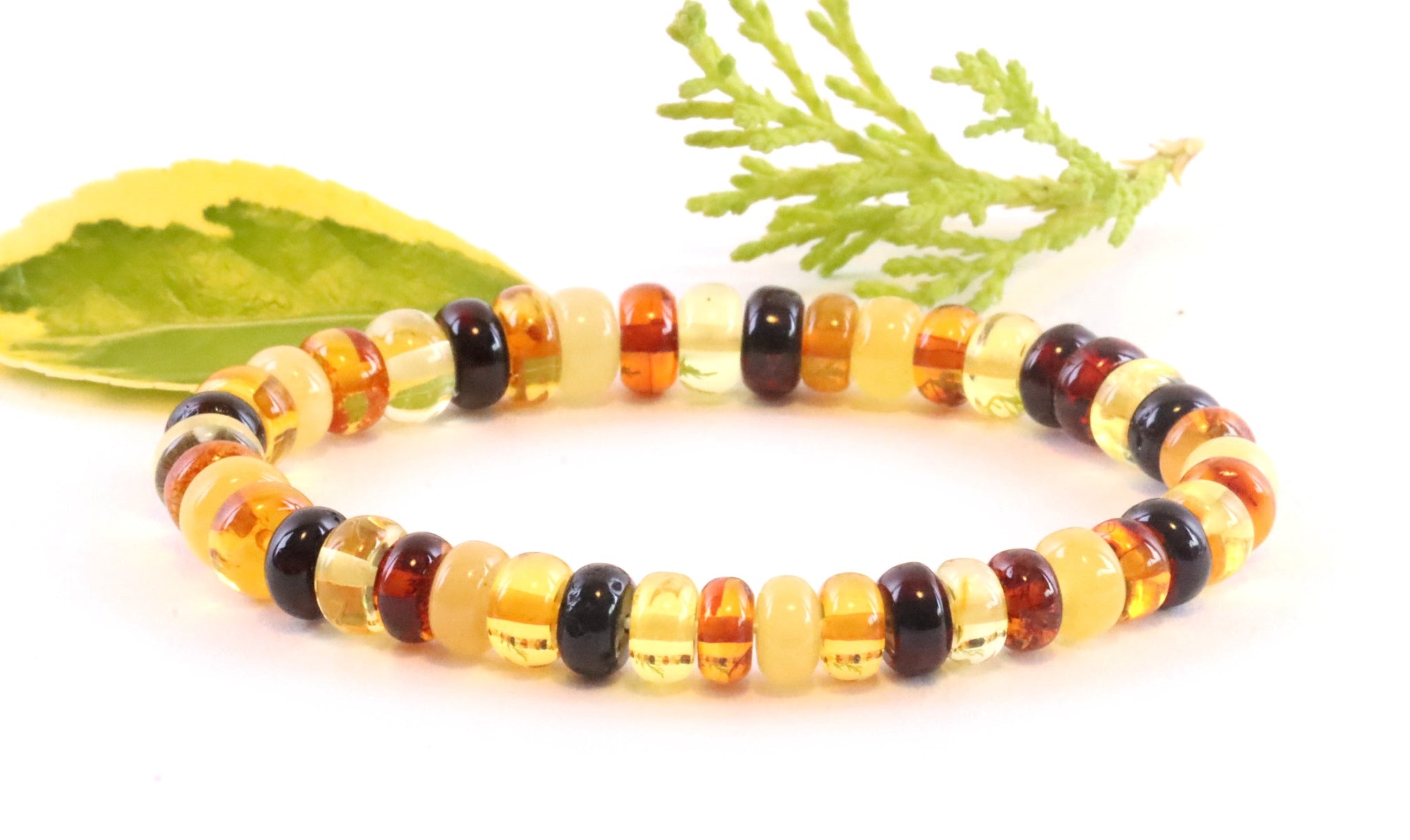 Adult Bracelet Pain Relief or Hormonal 7.5 inch Stretch - Maximum Amber Polished Cherry