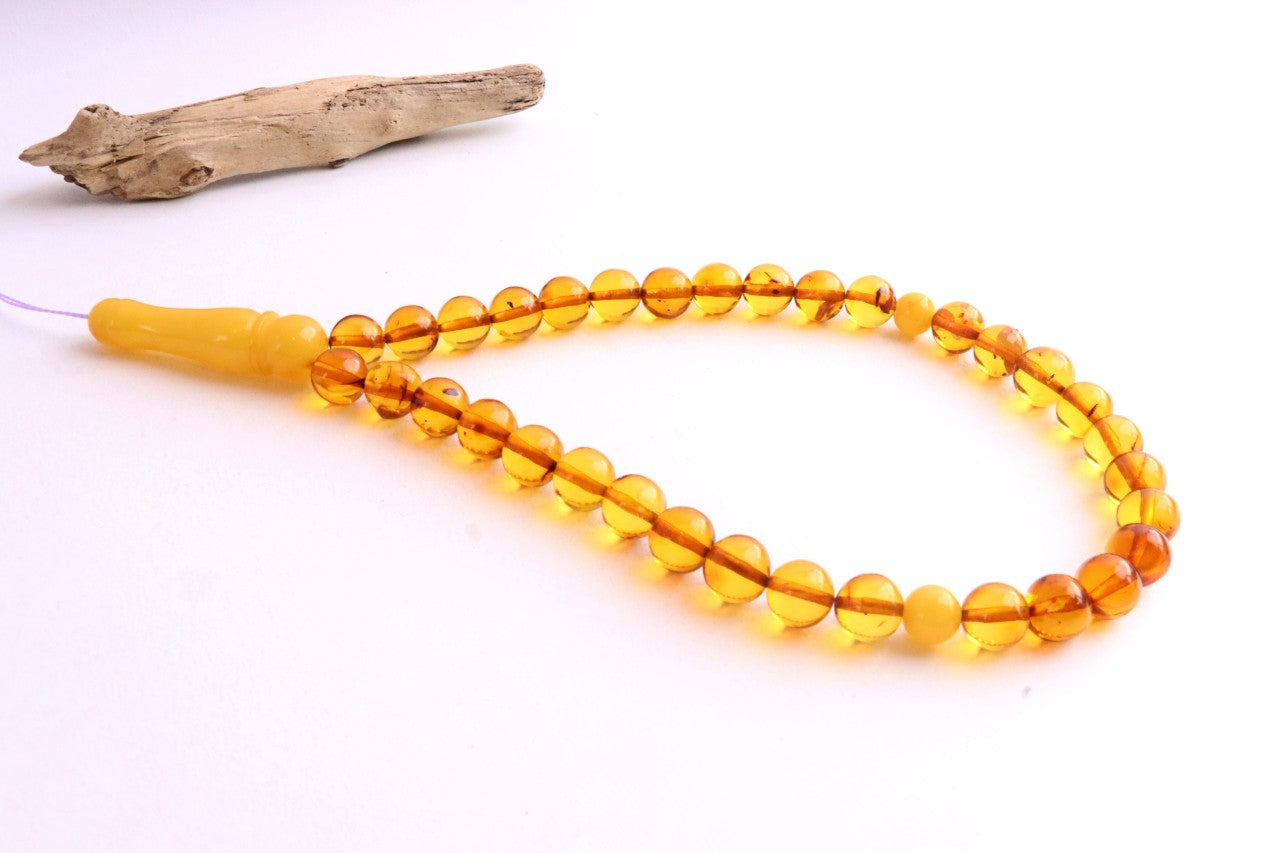 Baltic Amber Mala Prayer Beads | 33 Bead Buddhist Rosary | Butterscotch Amber Accents