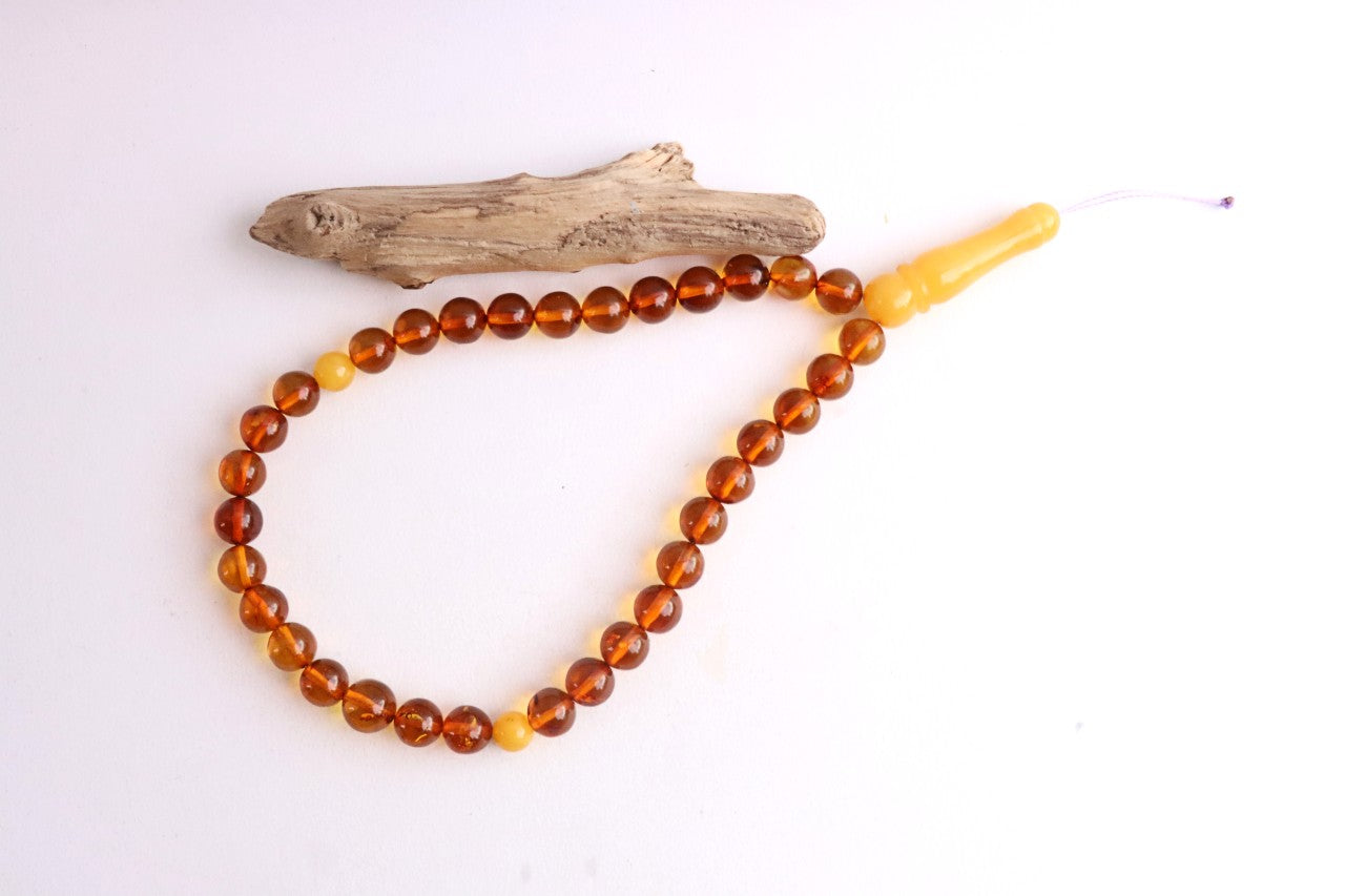 Baltic Amber Mala Prayer Beads | 33 Bead Buddhist Rosary | Butterscotch Amber Accents