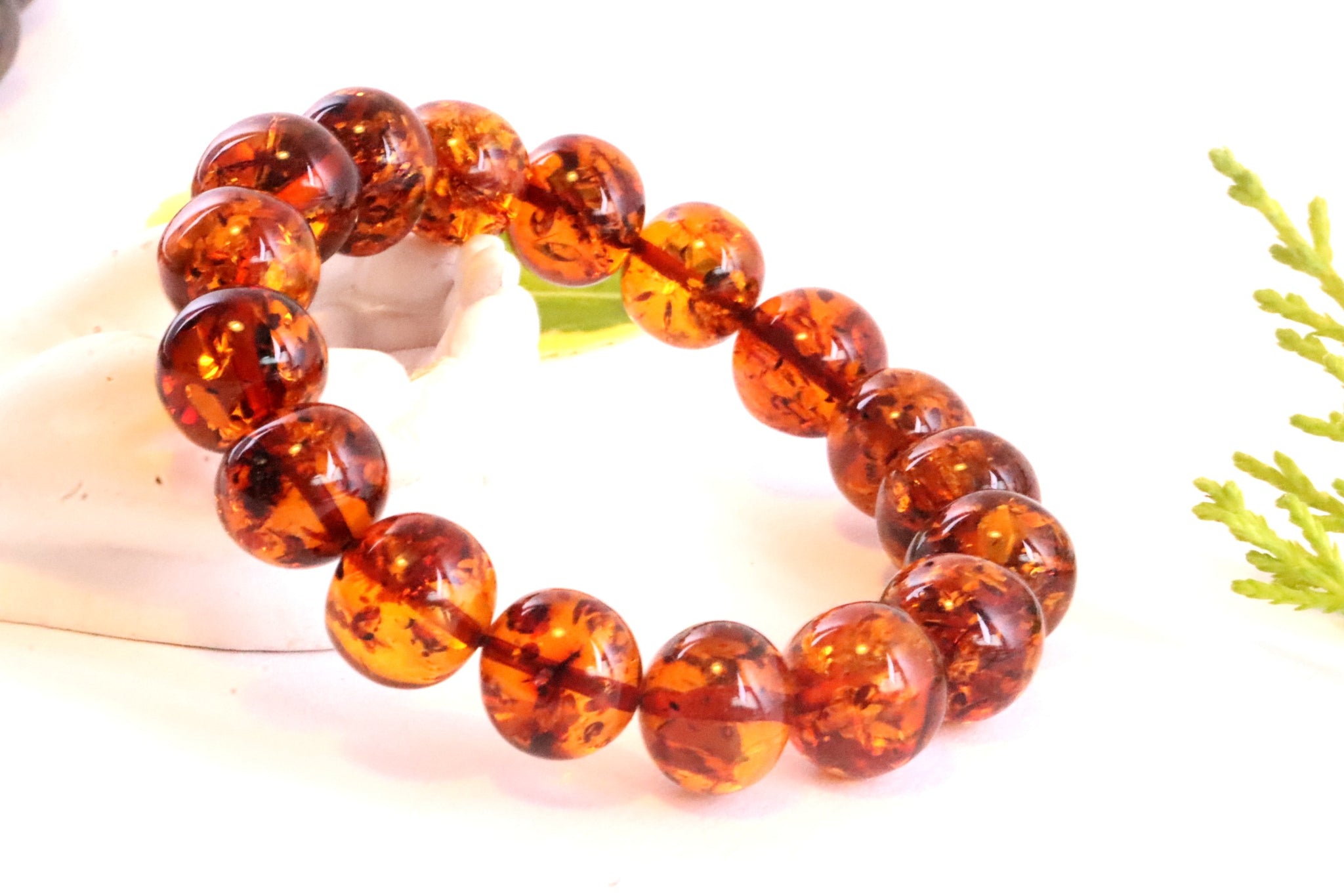 Adult Bracelet Pain Relief or Hormonal 7.5 inch Stretch - Maximum Amber Polished Cherry