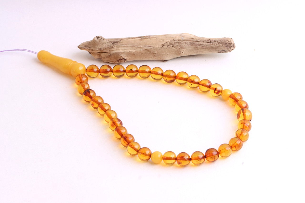 Baltic Amber Mala Prayer Beads | 33 Bead Buddhist Rosary | Butterscotch Amber Accents
