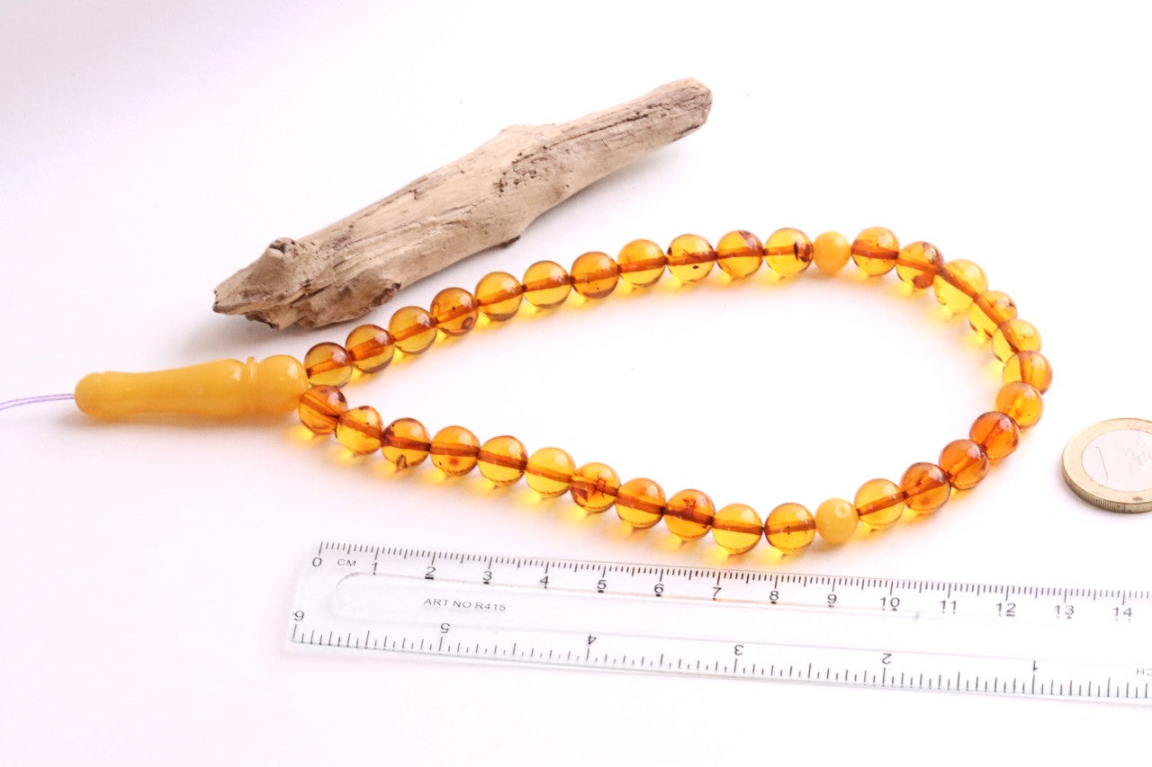 Baltic Amber Mala Prayer Beads | 33 Bead Buddhist Rosary | Butterscotch Amber Accents
