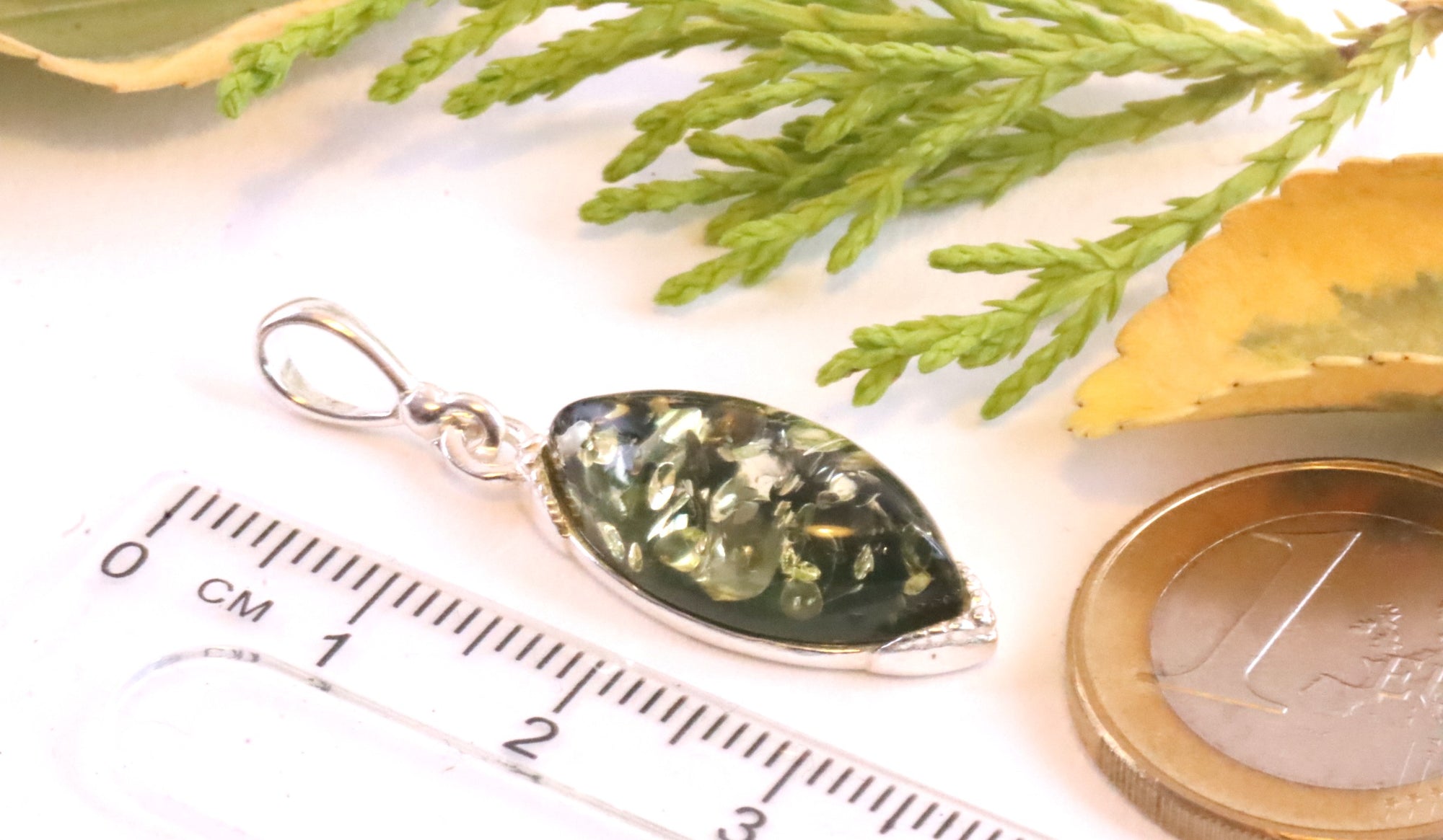 Handmade Amber Green Baltic Amber Pendant on Sterling Silver