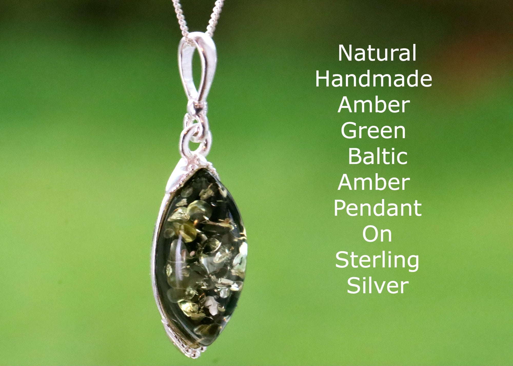 Handmade Amber Green Baltic Amber Pendant on Sterling Silver