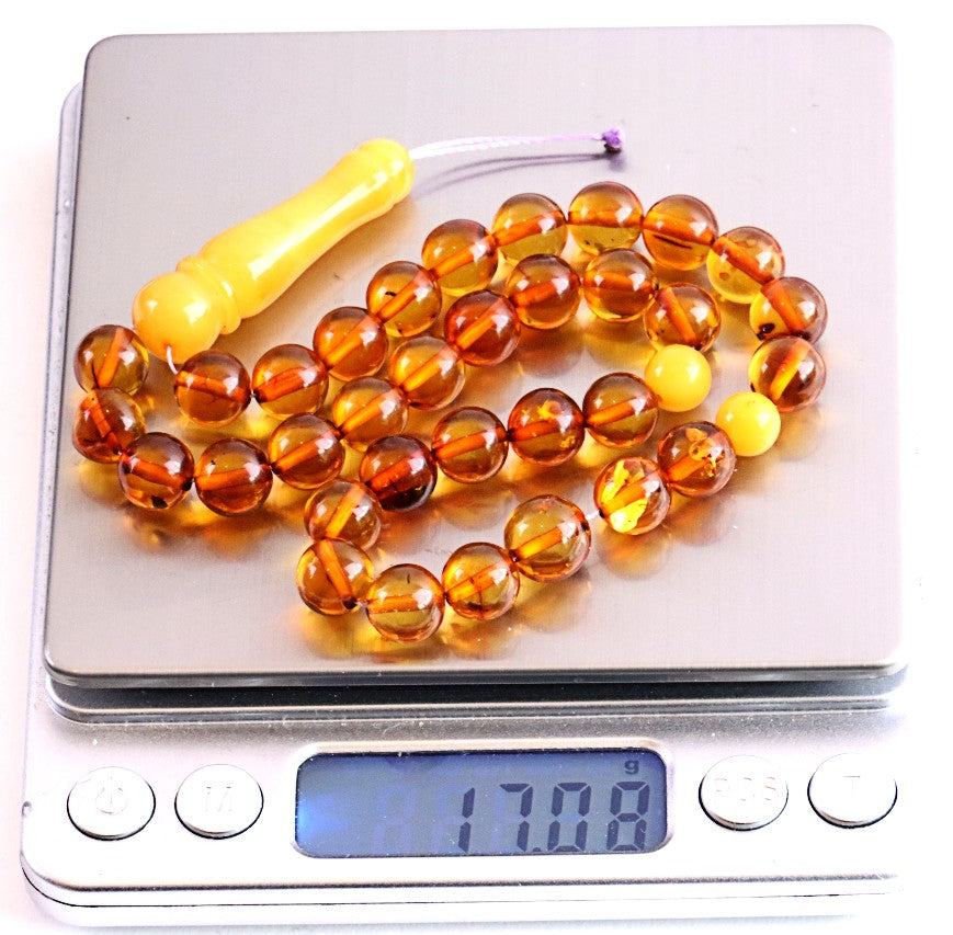 Baltic Amber Mala Prayer Beads | 33 Bead Buddhist Rosary | Butterscotch Amber Accents