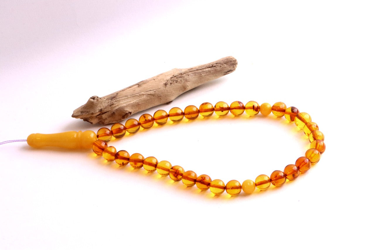 Baltic Amber Mala Prayer Beads | 33 Bead Buddhist Rosary | Butterscotch Amber Accents