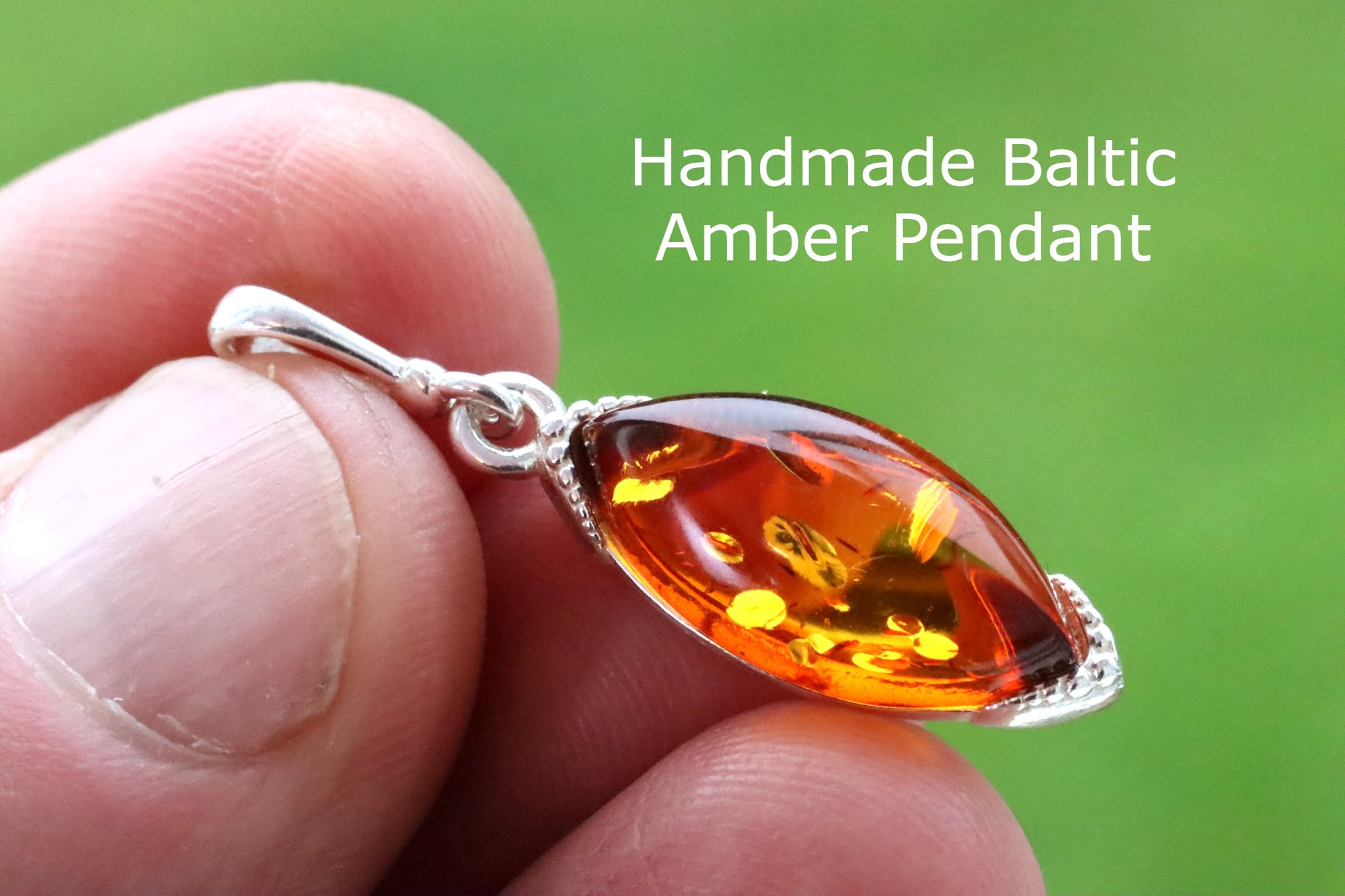 Handmade Baltic Amber Gemstone Pendant on Sterling Silver