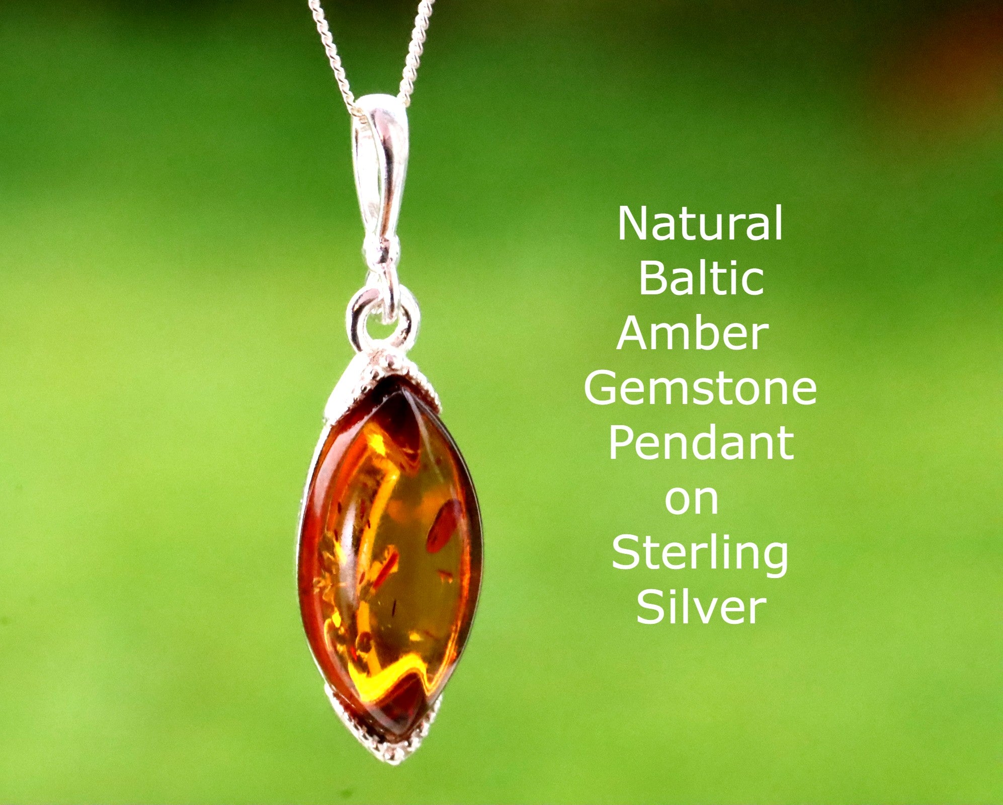 Handmade Baltic Amber Gemstone Pendant on Sterling Silver
