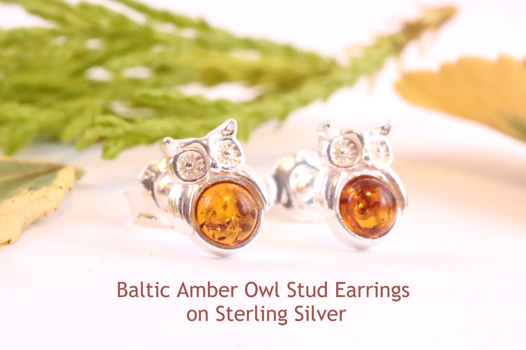 Tiny Owl Amber Earrings