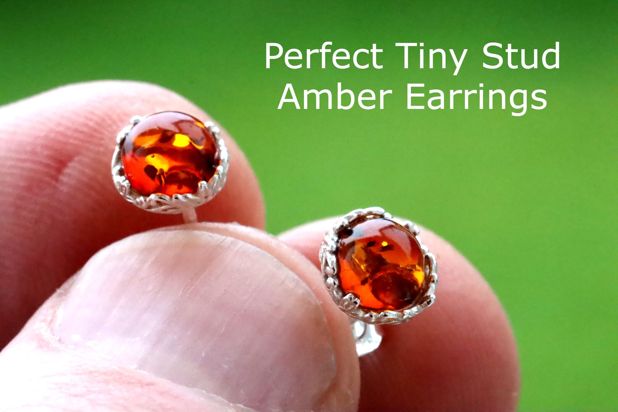 Honey Baltic Amber Stud Earrings on Sterling Silver