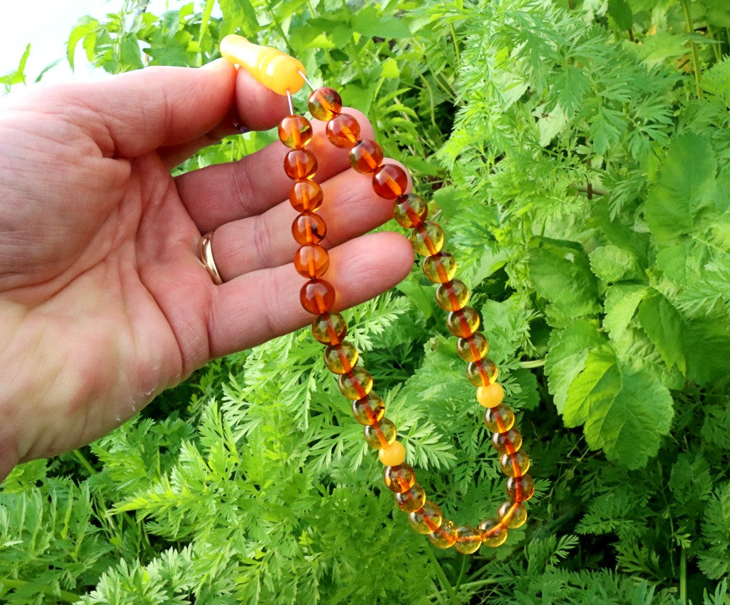 Baltic Amber Mala Prayer Beads | 33 Bead Buddhist Rosary | Butterscotch Amber Accents