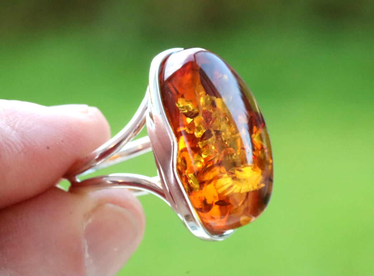 Oval Amber Gemstone Ring