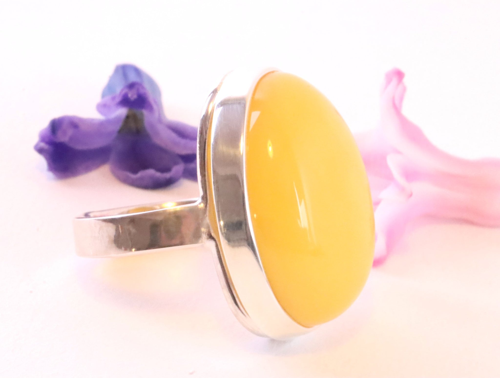 Valentine's Day Gift 925 Sterling Silver White Baltic Amber Ring