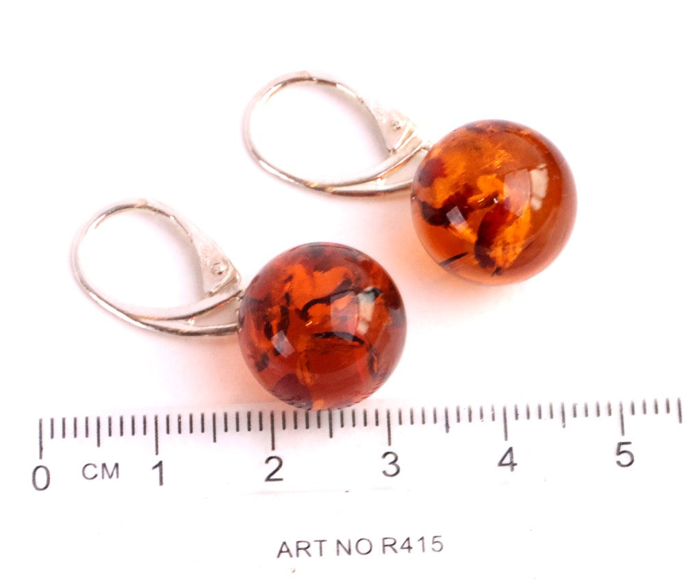 Perfect Round Baltic Amber Earrings on Sterling Silver