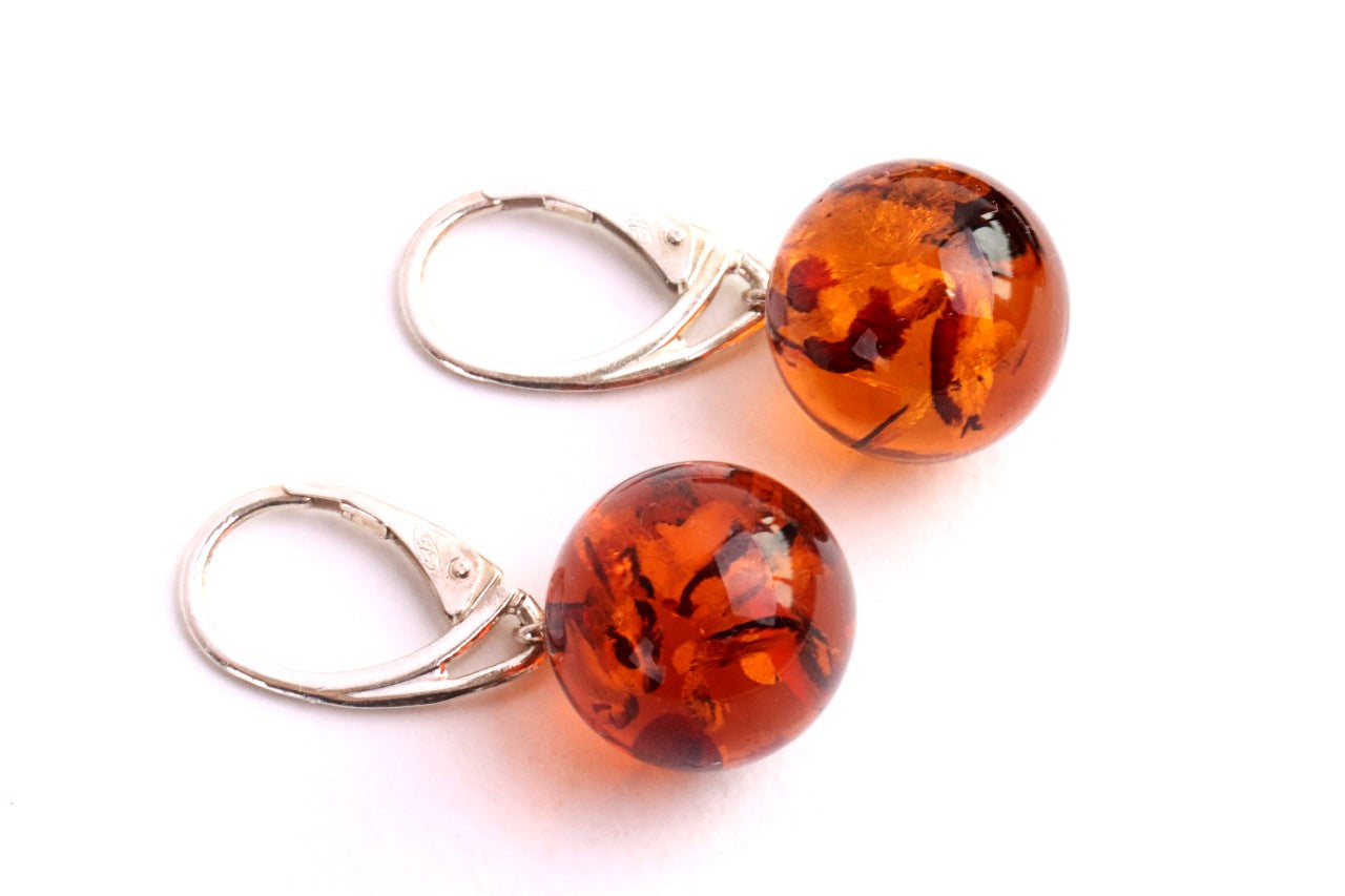 Perfect Round Baltic Amber Earrings on Sterling Silver