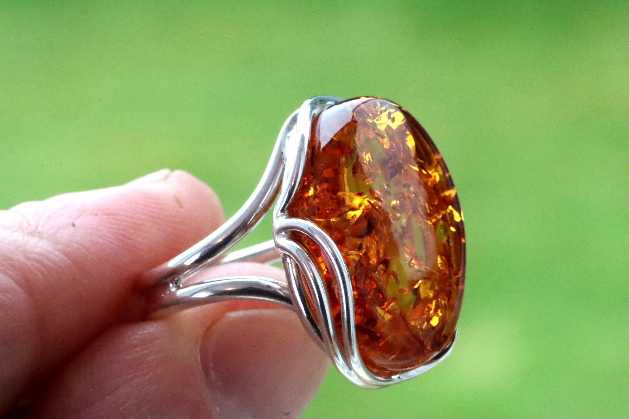 Valentine's Day Gift 925 Sterling Silver Baltic Amber Ring