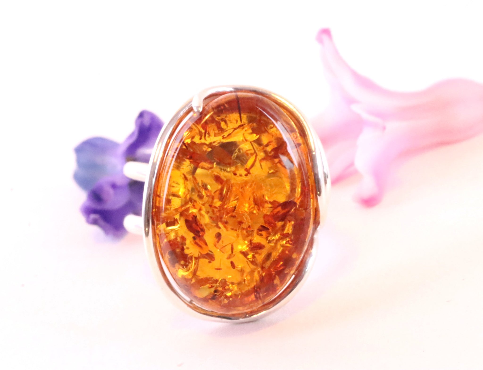Valentine's Day Gift 925 Sterling Silver Baltic Amber Ring