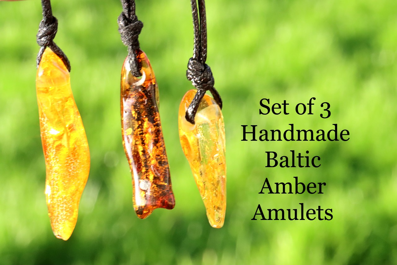 Set of 3 Handmade Baltic Amber Amulets