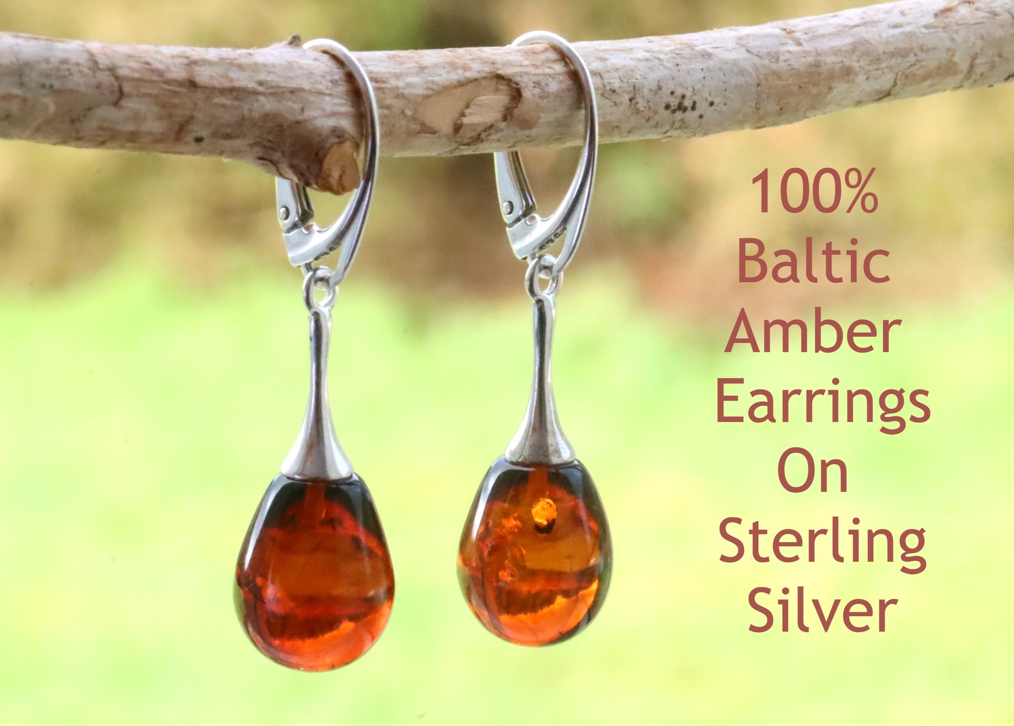 Drop Amber Earrings / Honey Amber Tear drop Gems