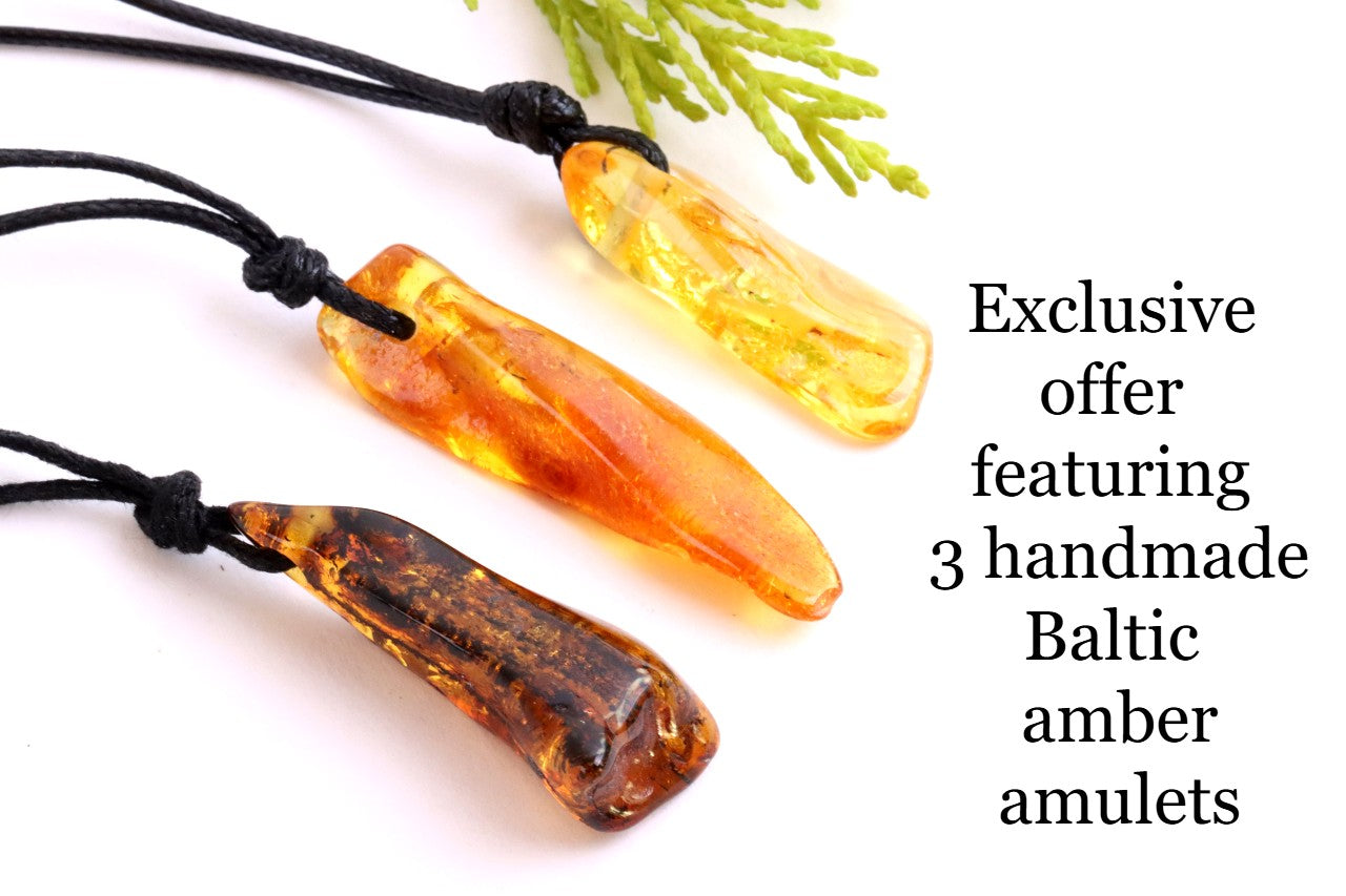 Set of 3 Handmade Baltic Amber Amulets