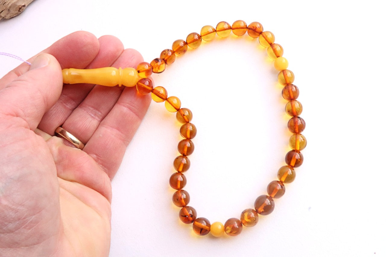 Baltic Amber Mala Prayer Beads | 33 Bead Buddhist Rosary | Butterscotch Amber Accents