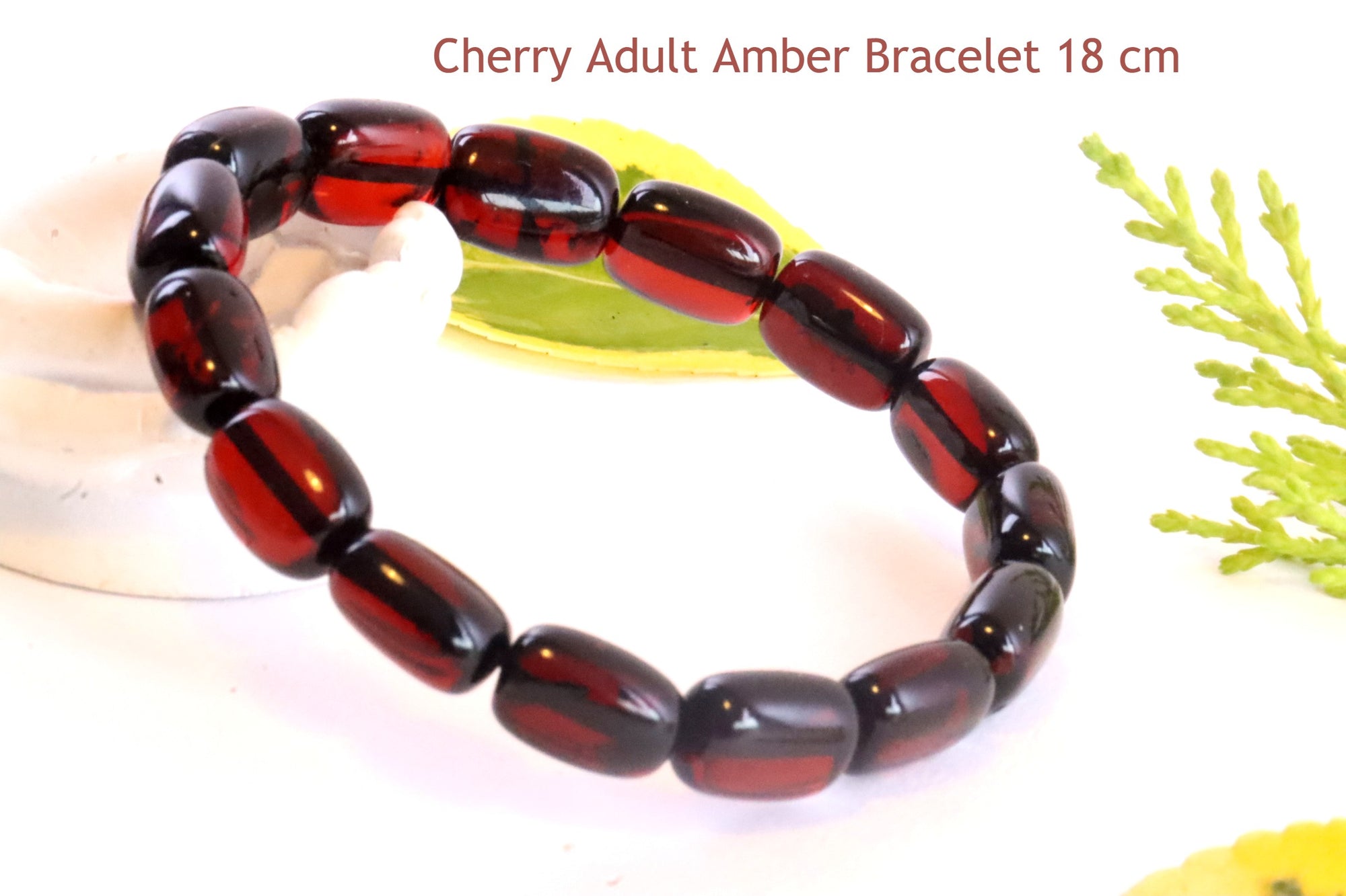 Genuine Baltic Amber Bracelet - Dark Cherry Beads, Stretch Fit, Gift Box With Certificate