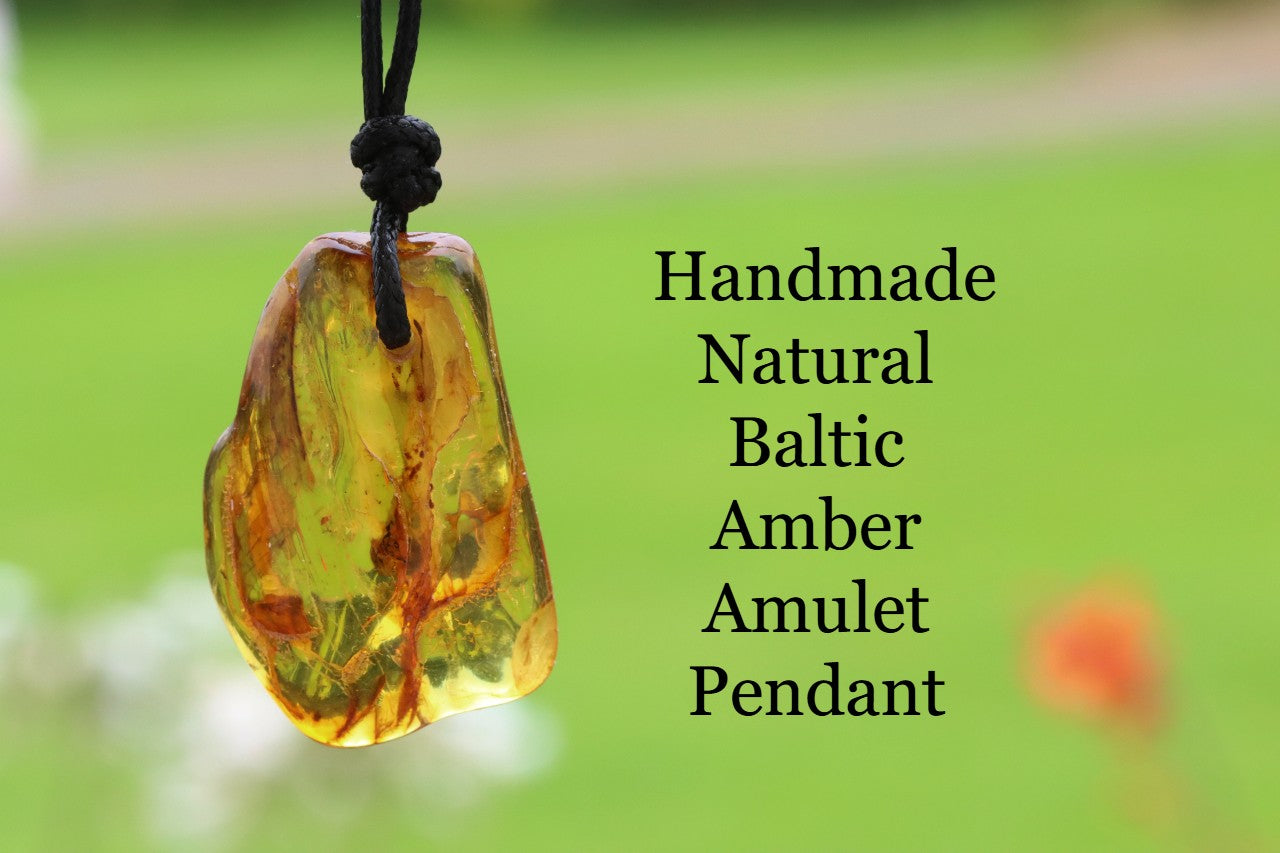 Amulet Necklace - Handmade Natural Baltic Amber Amulet Pendant