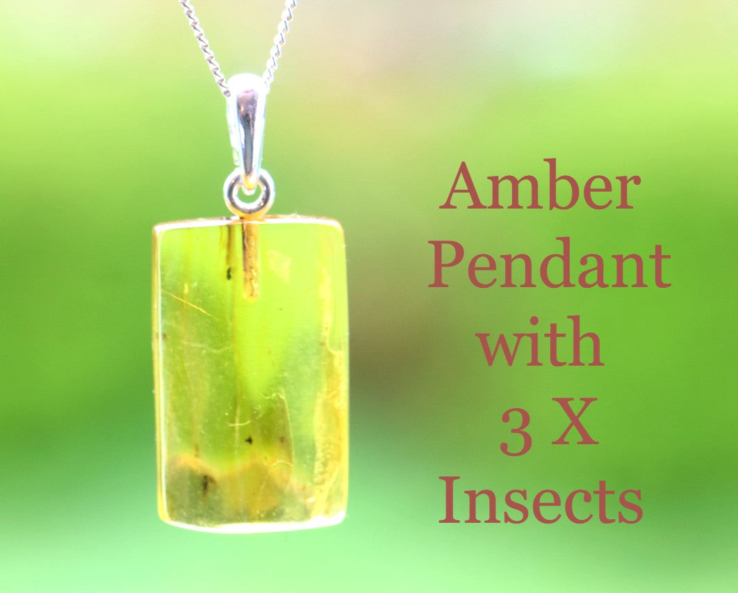 Baltic Amber Pendant with 3 Insects