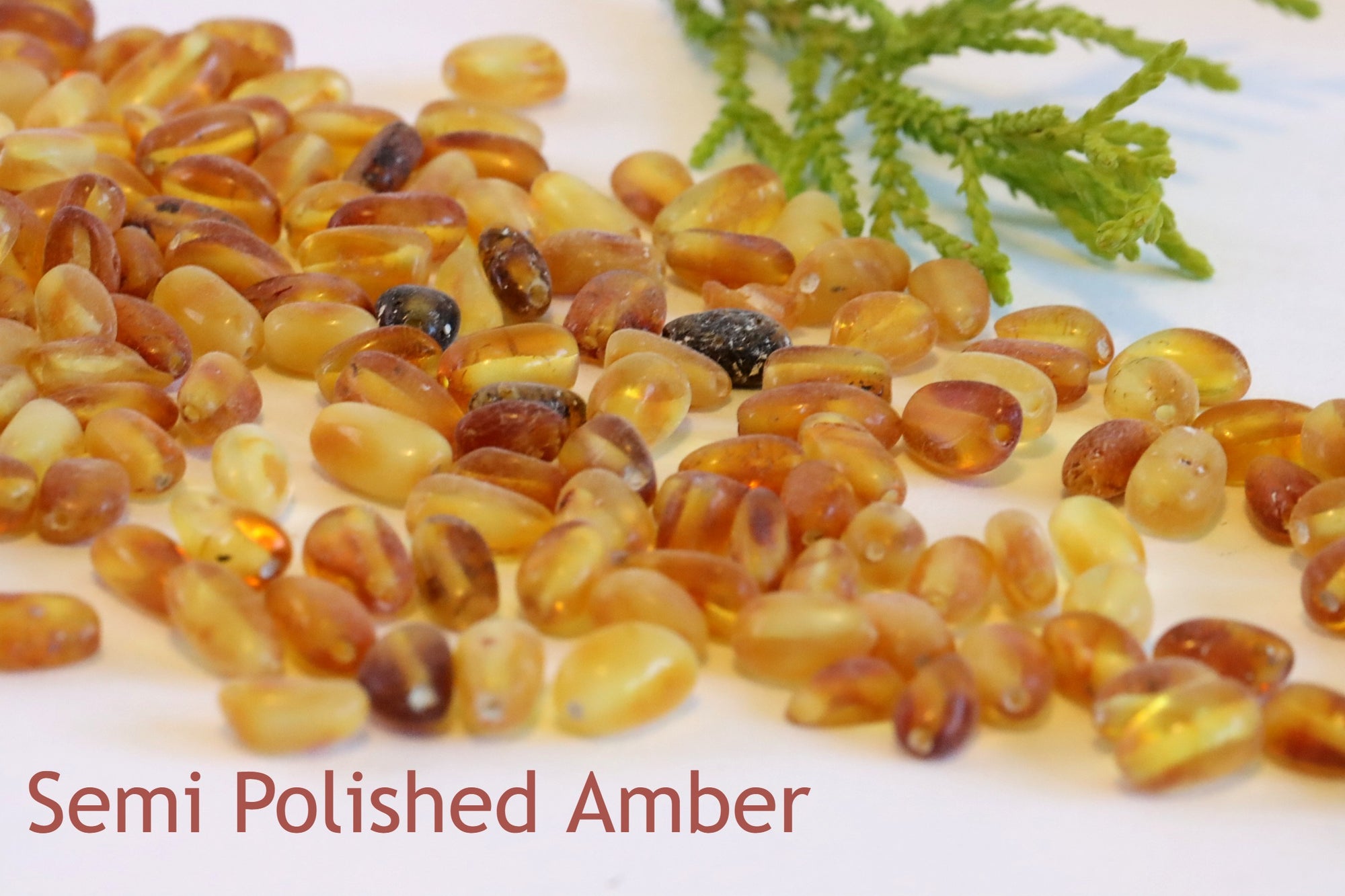 Semi Polished Bean Shaped Amber Beads - 100 beads in 15 grams