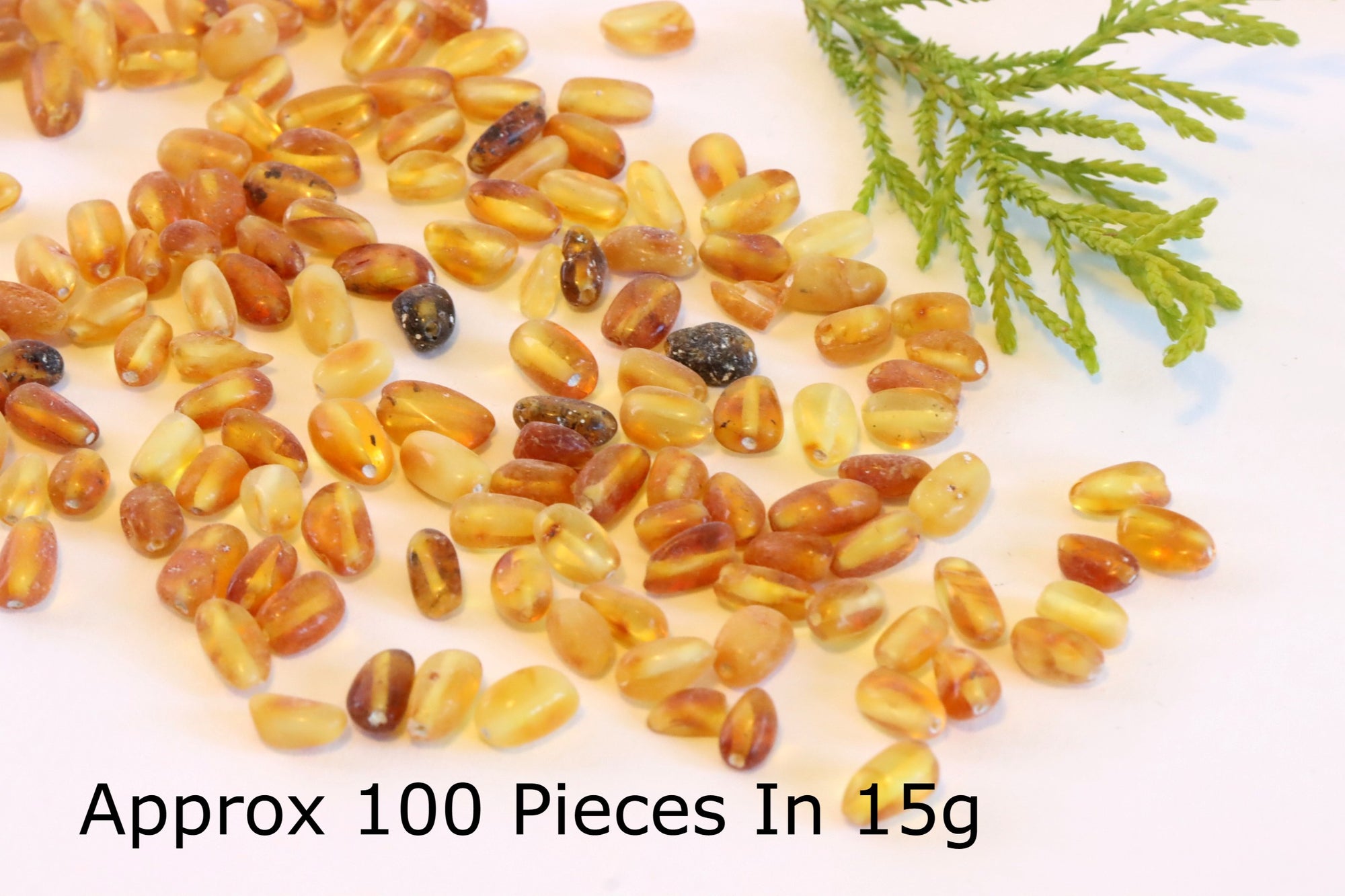 Semi Polished Bean Shaped Amber Beads - 100 beads in 15 grams